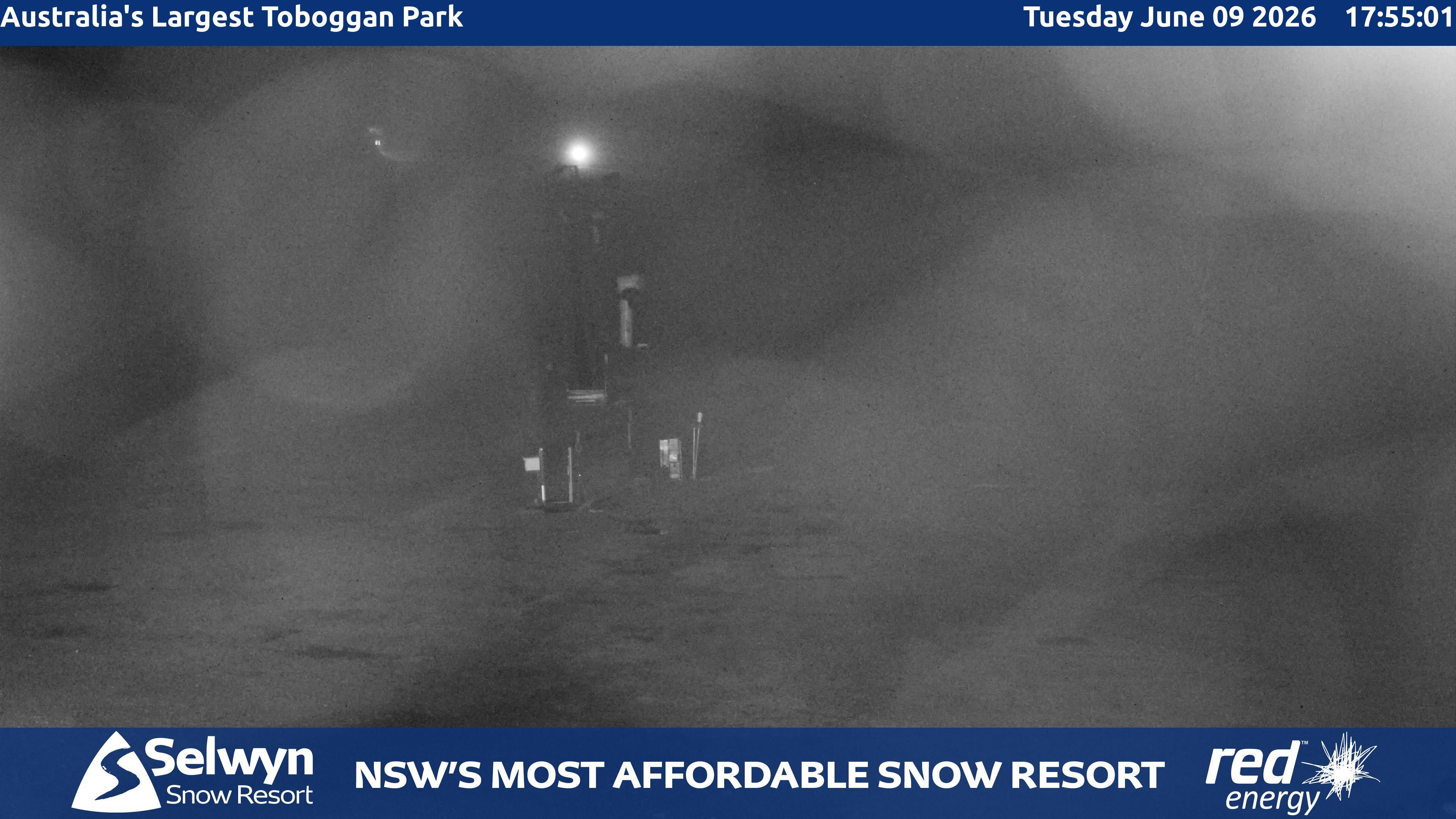 Selwyn Snow Resort Toboggan Park snow cam captured at 9 June 2026 at 6:00 pm AEST
