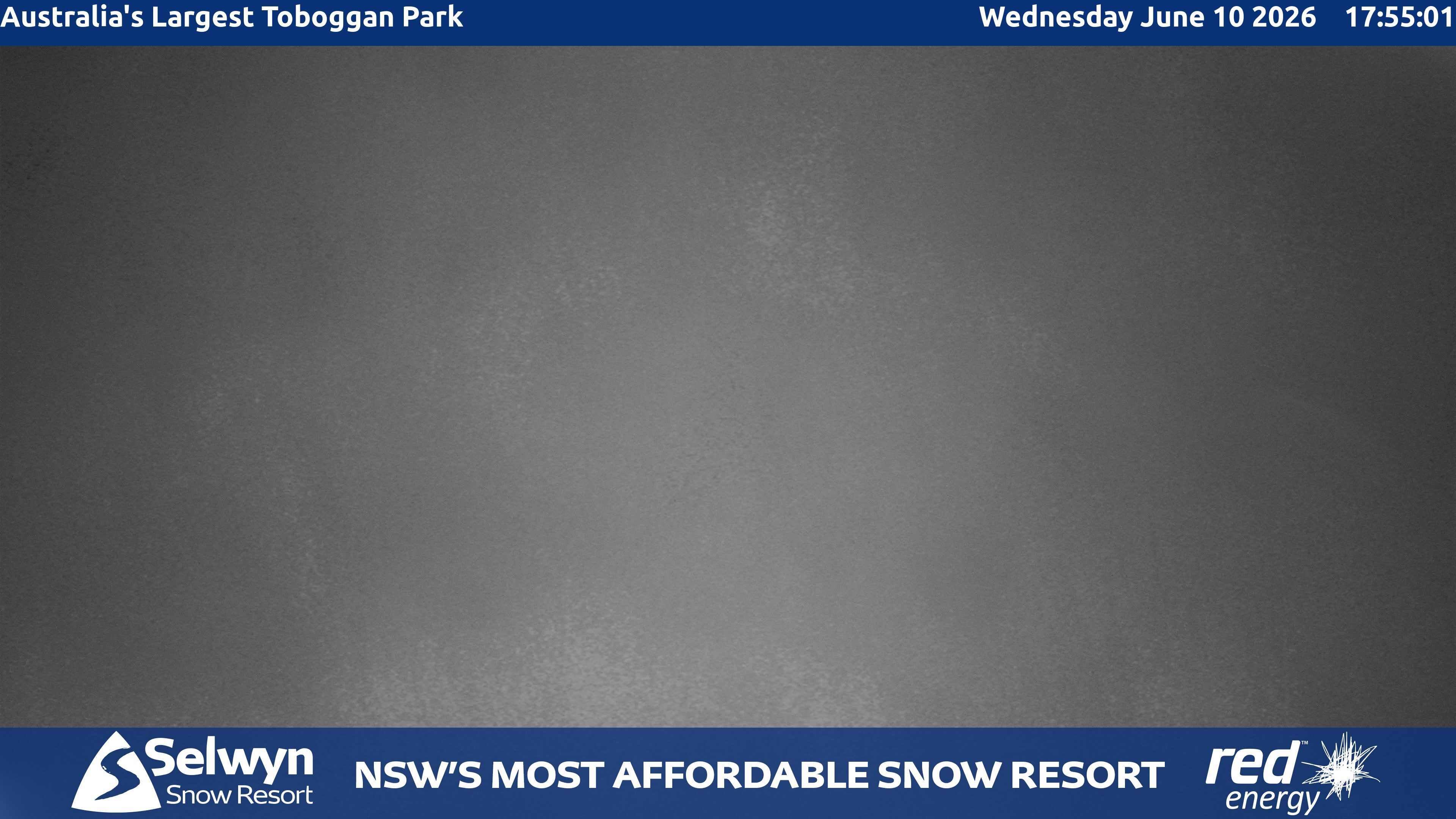 Selwyn Snow Resort Toboggan Park snow cam captured at 10 June 2026 at 6:02 pm AEST