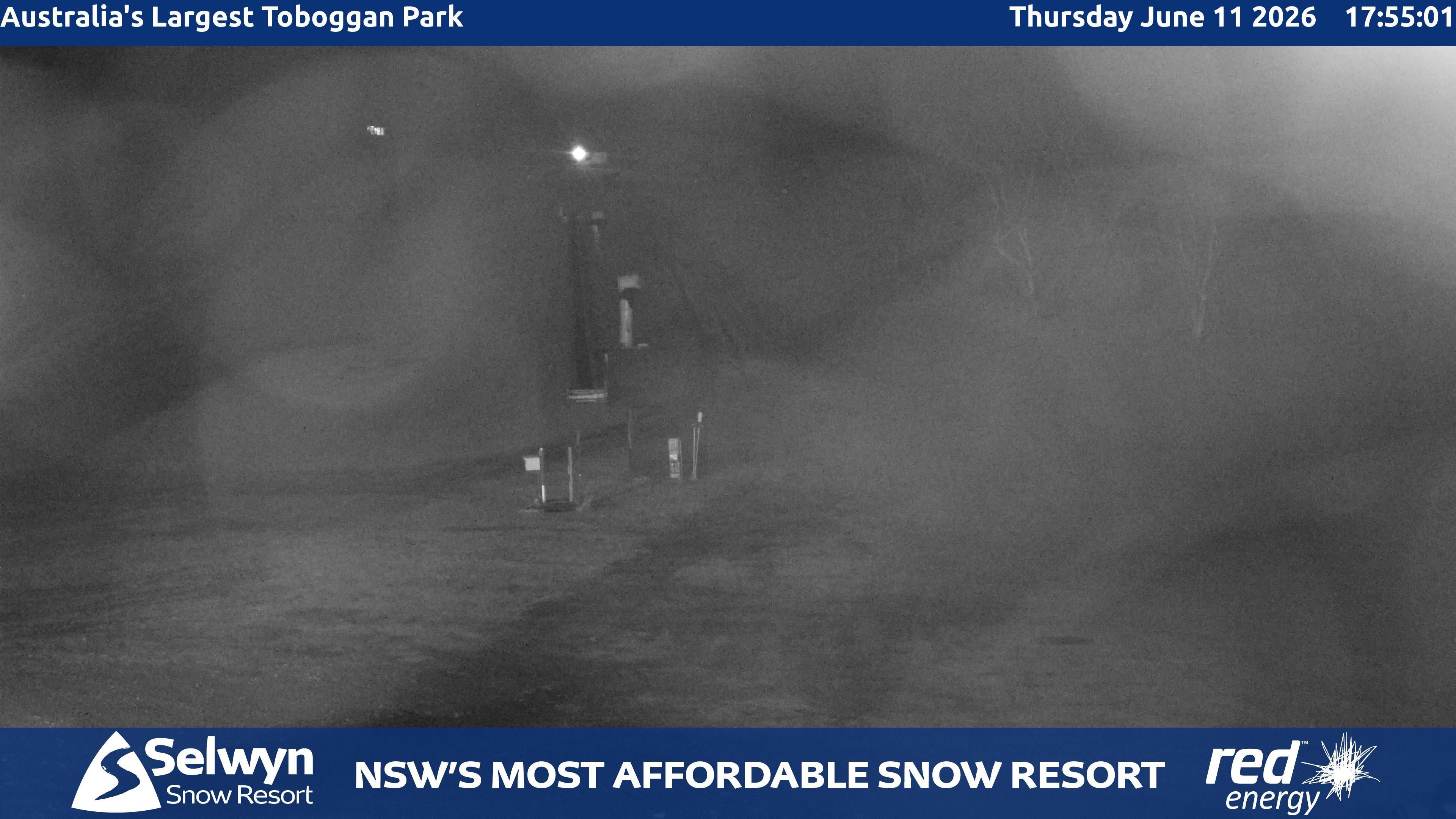 Selwyn Snow Resort Toboggan Park snow cam captured at 11 June 2026 at 5:57 pm AEST