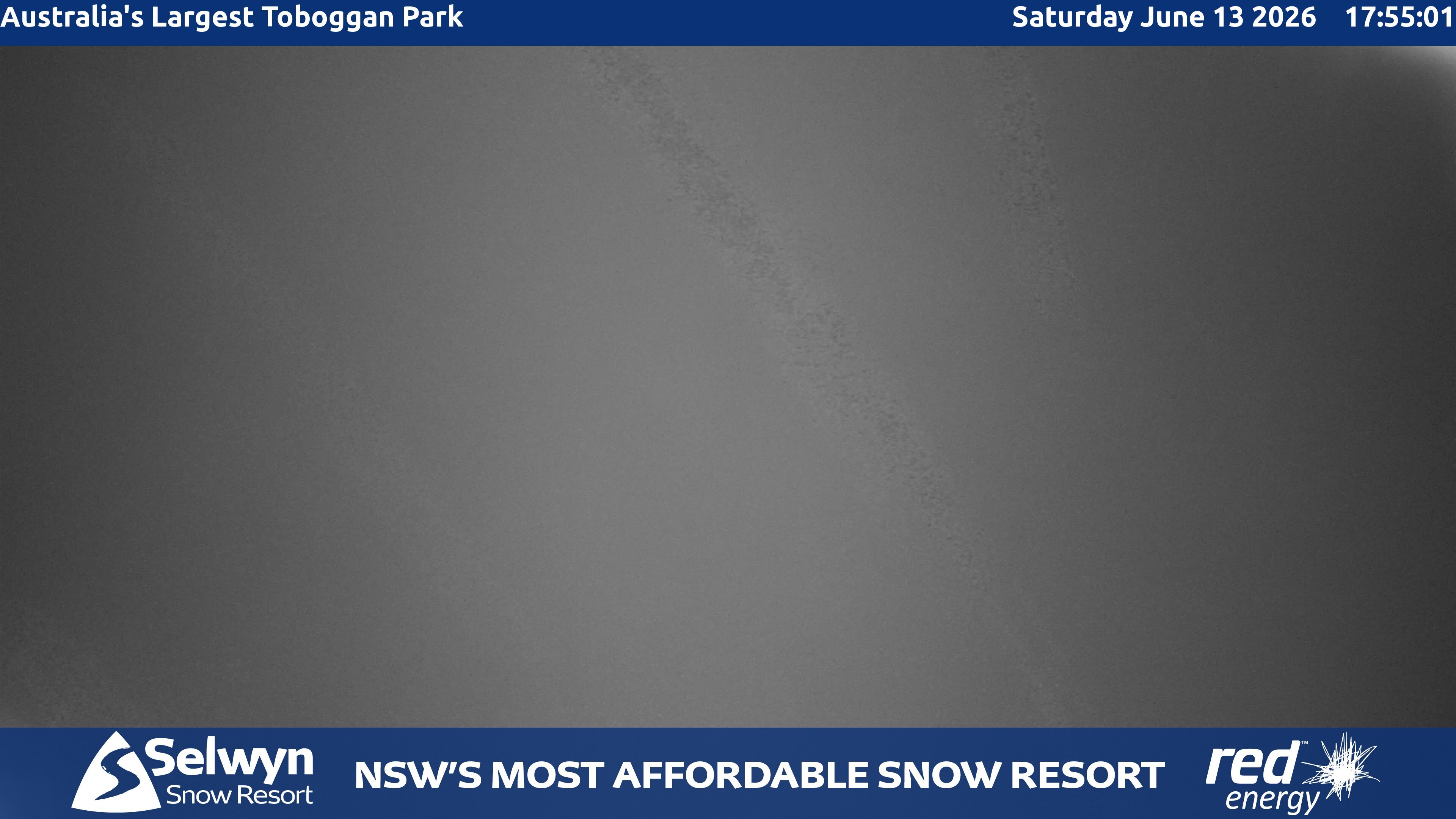 Selwyn Snow Resort Toboggan Park snow cam captured at 13 June 2026 at 5:59 pm AEST