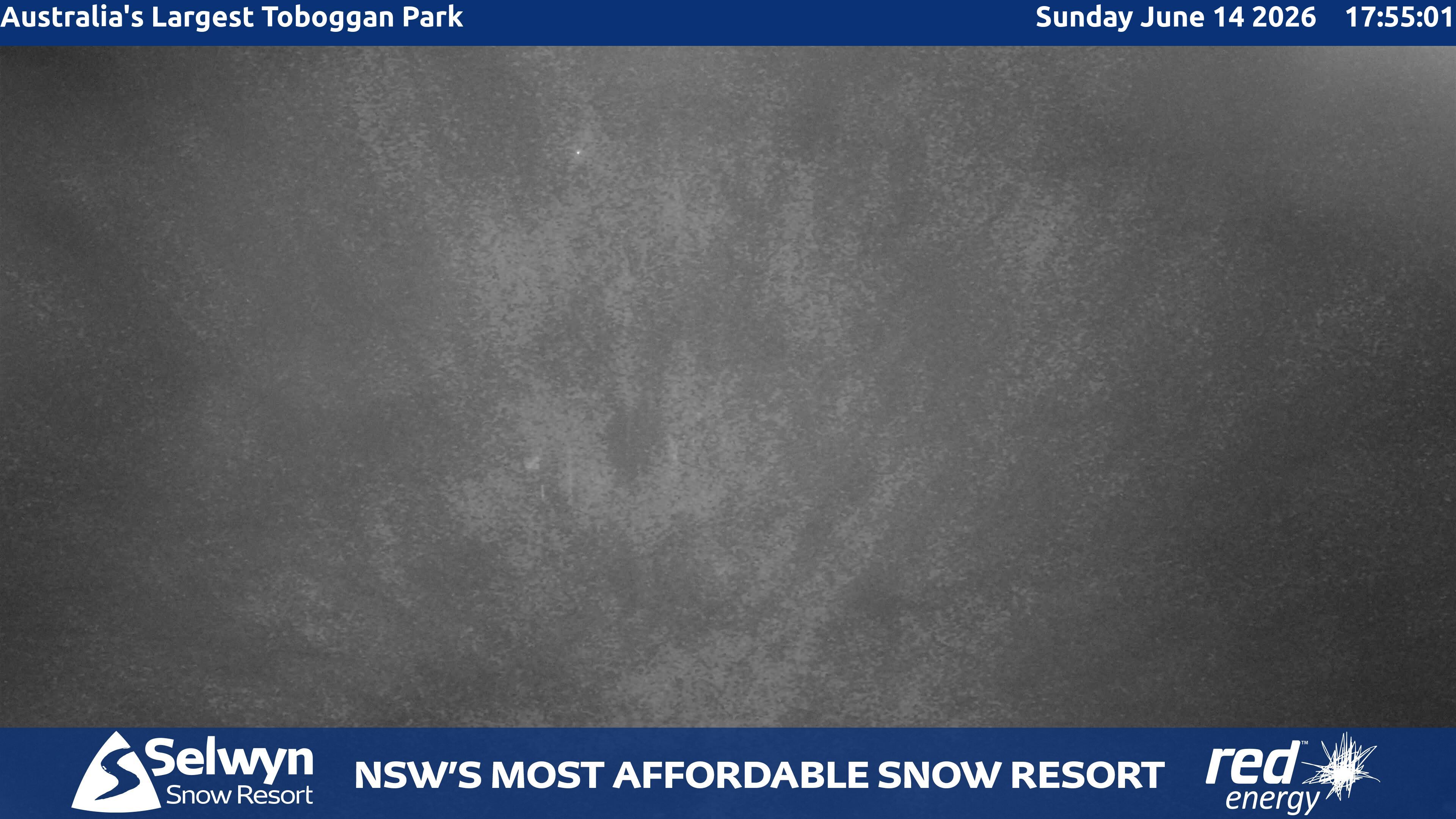 Selwyn Snow Resort Toboggan Park snow cam captured at 14 June 2026 at 5:59 pm AEST