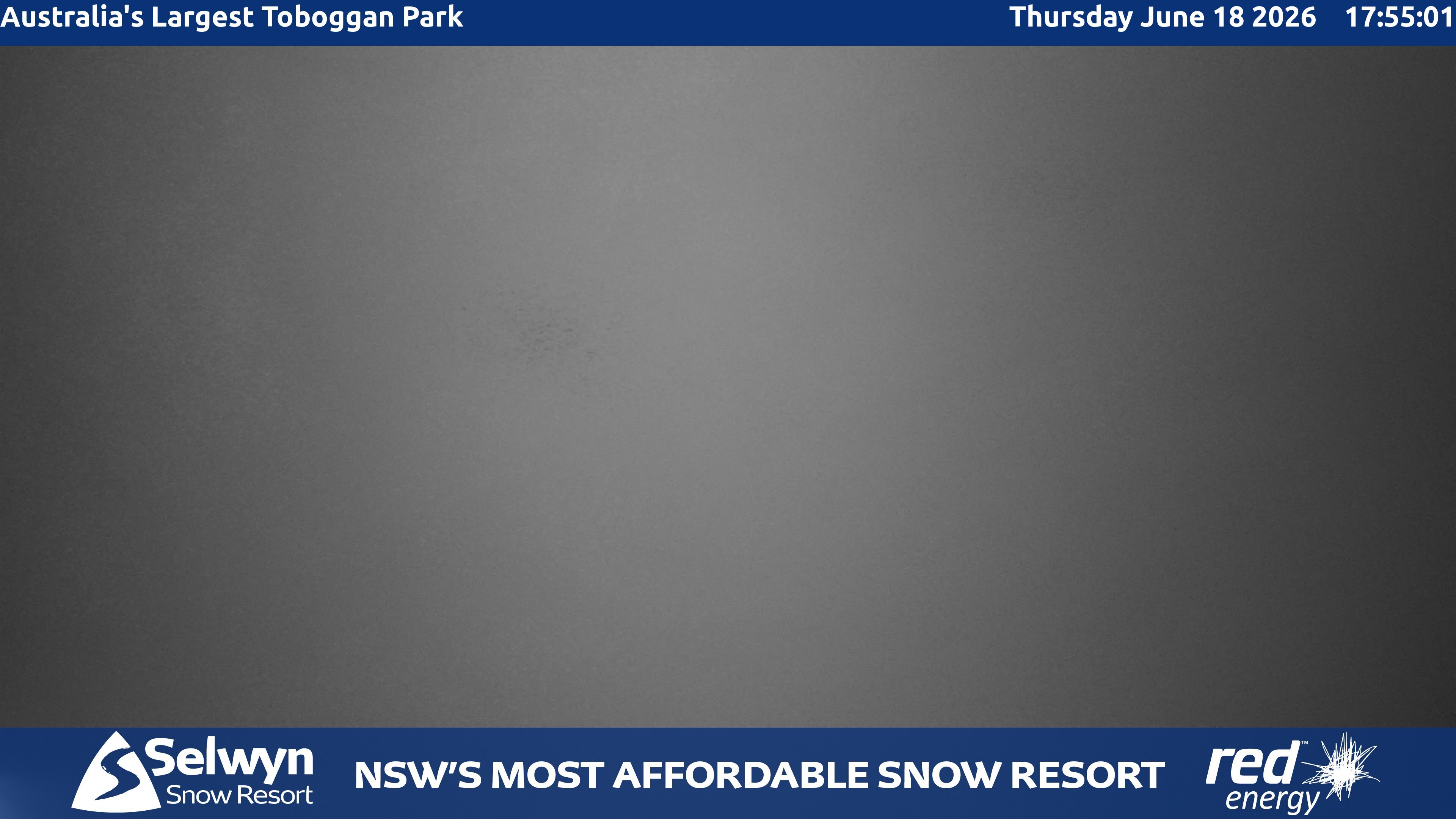 Selwyn Snow Resort Toboggan Park snow cam captured at 18 June 2026 at 5:55 pm AEST