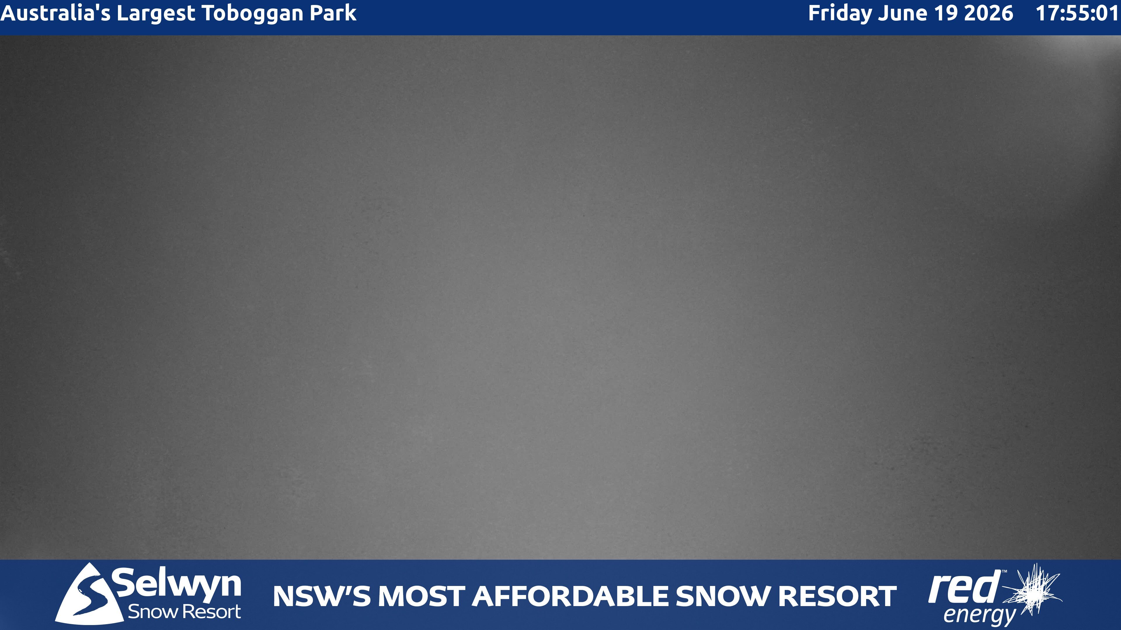 Selwyn Snow Resort Toboggan Park snow cam captured at 19 June 2026 at 5:57 pm AEST