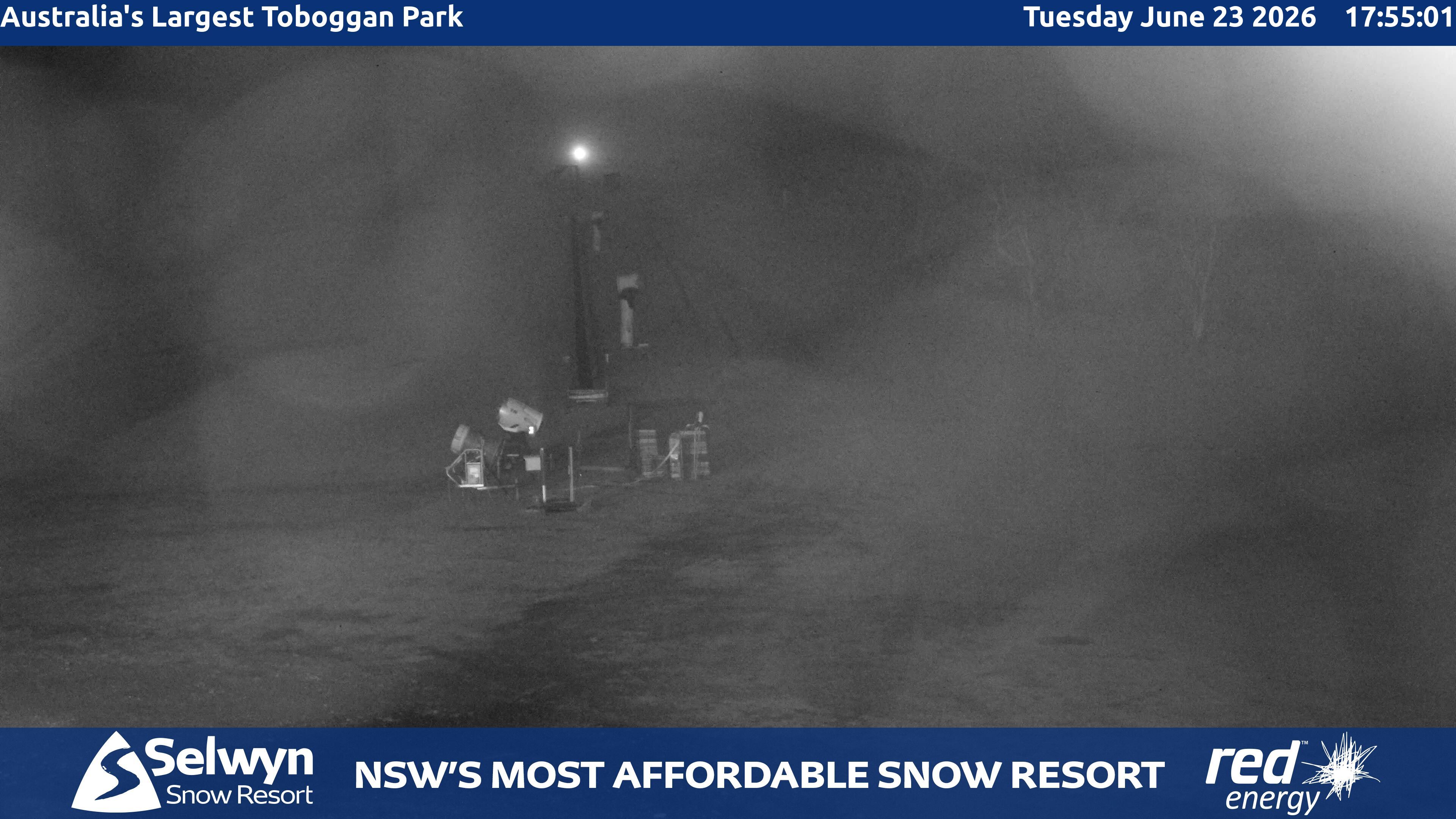 Selwyn Snow Resort Toboggan Park snow cam captured at 23 June 2026 at 5:58 pm AEST