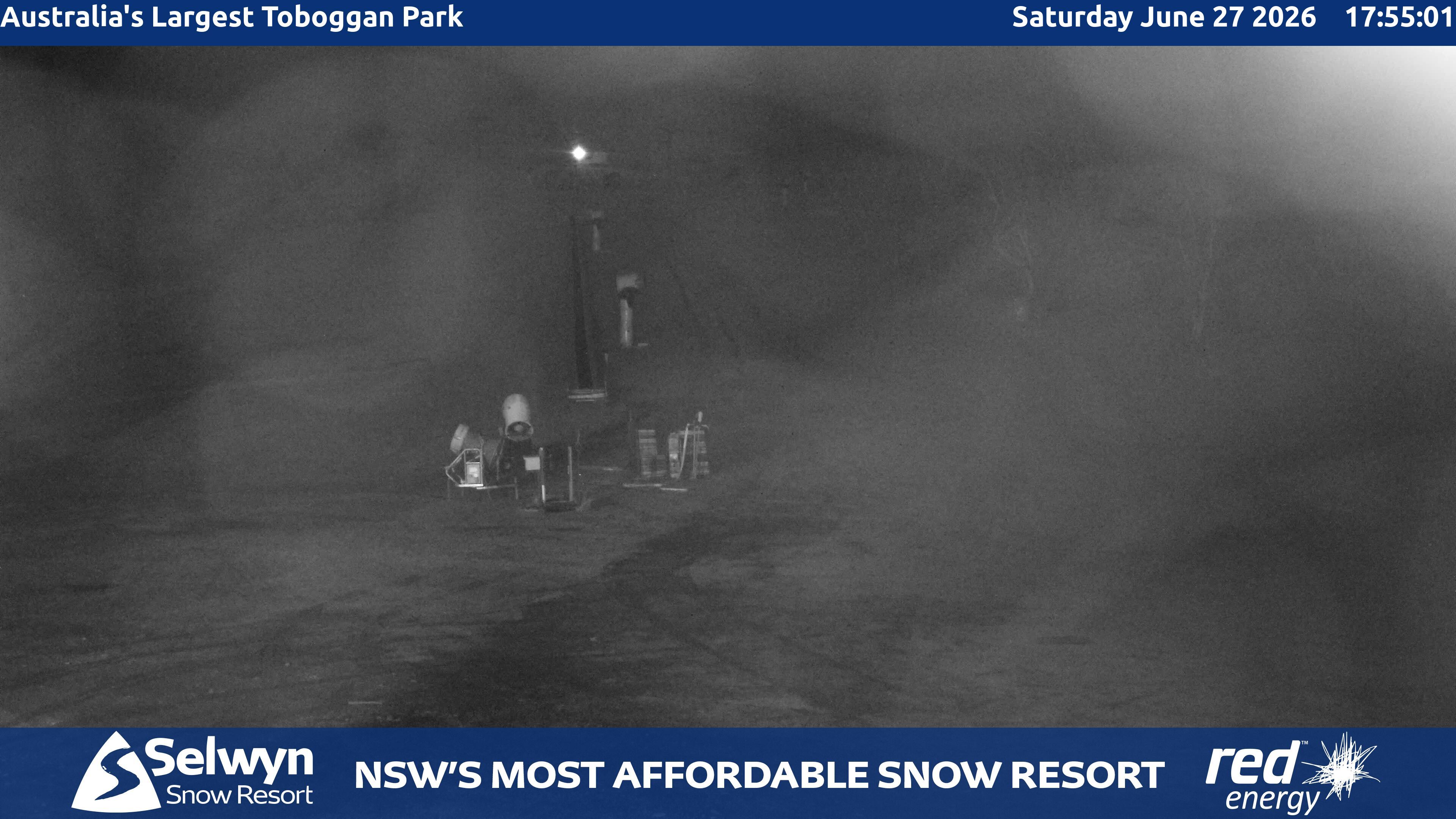 Selwyn Snow Resort Toboggan Park snow cam captured at 27 June 2026 at 5:56 pm AEST