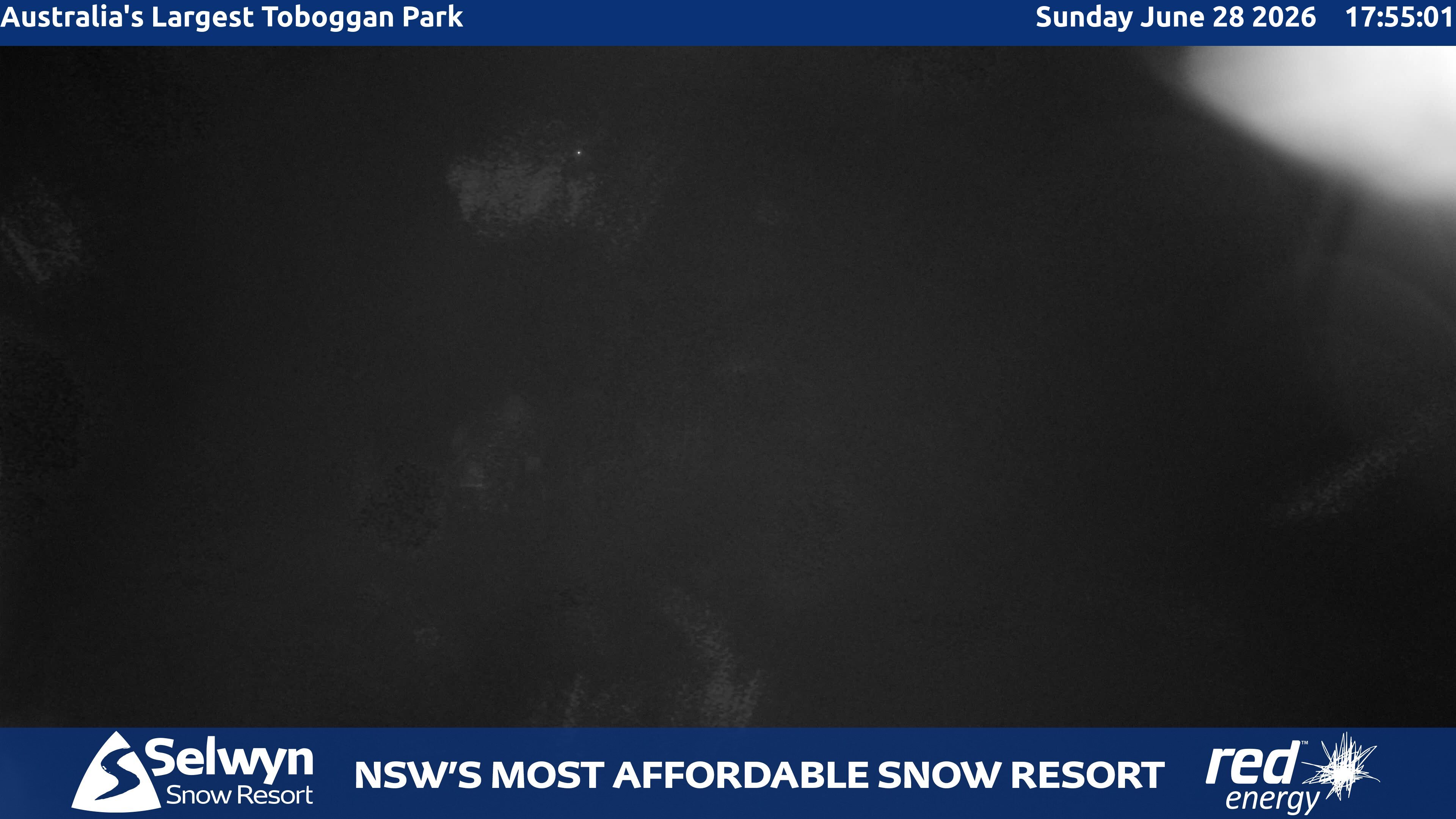 Selwyn Snow Resort Toboggan Park snow cam captured at 28 June 2026 at 5:57 pm AEST