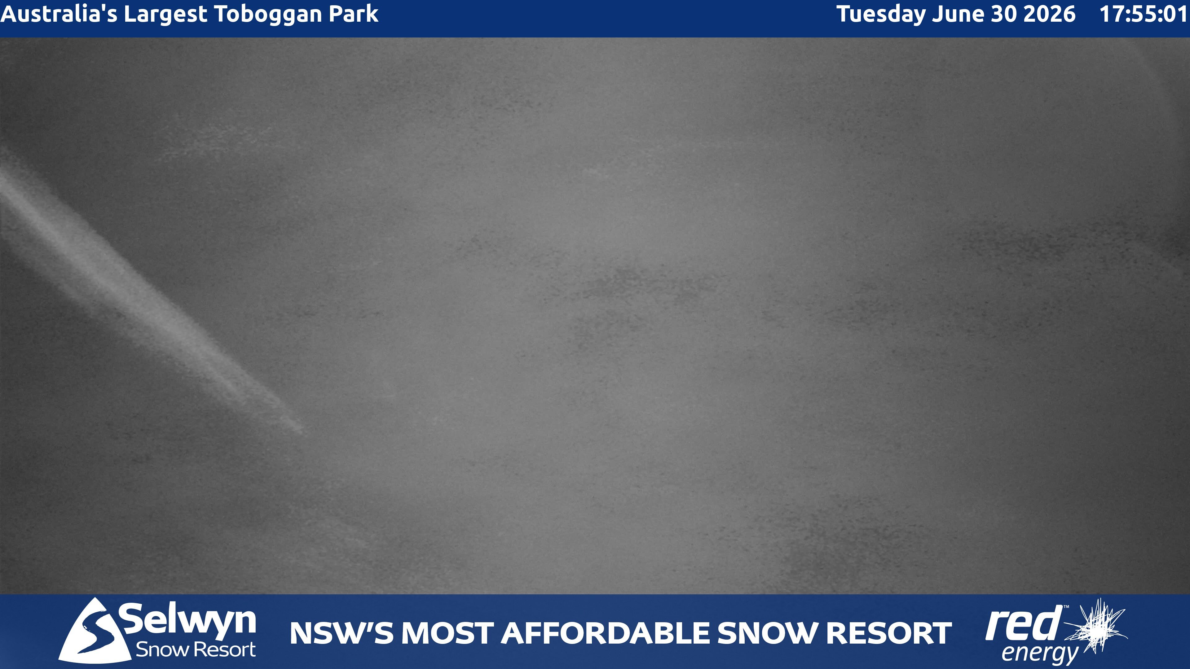 Selwyn Snow Resort Toboggan Park snow cam captured at 30 June 2026 at 5:56 pm AEST