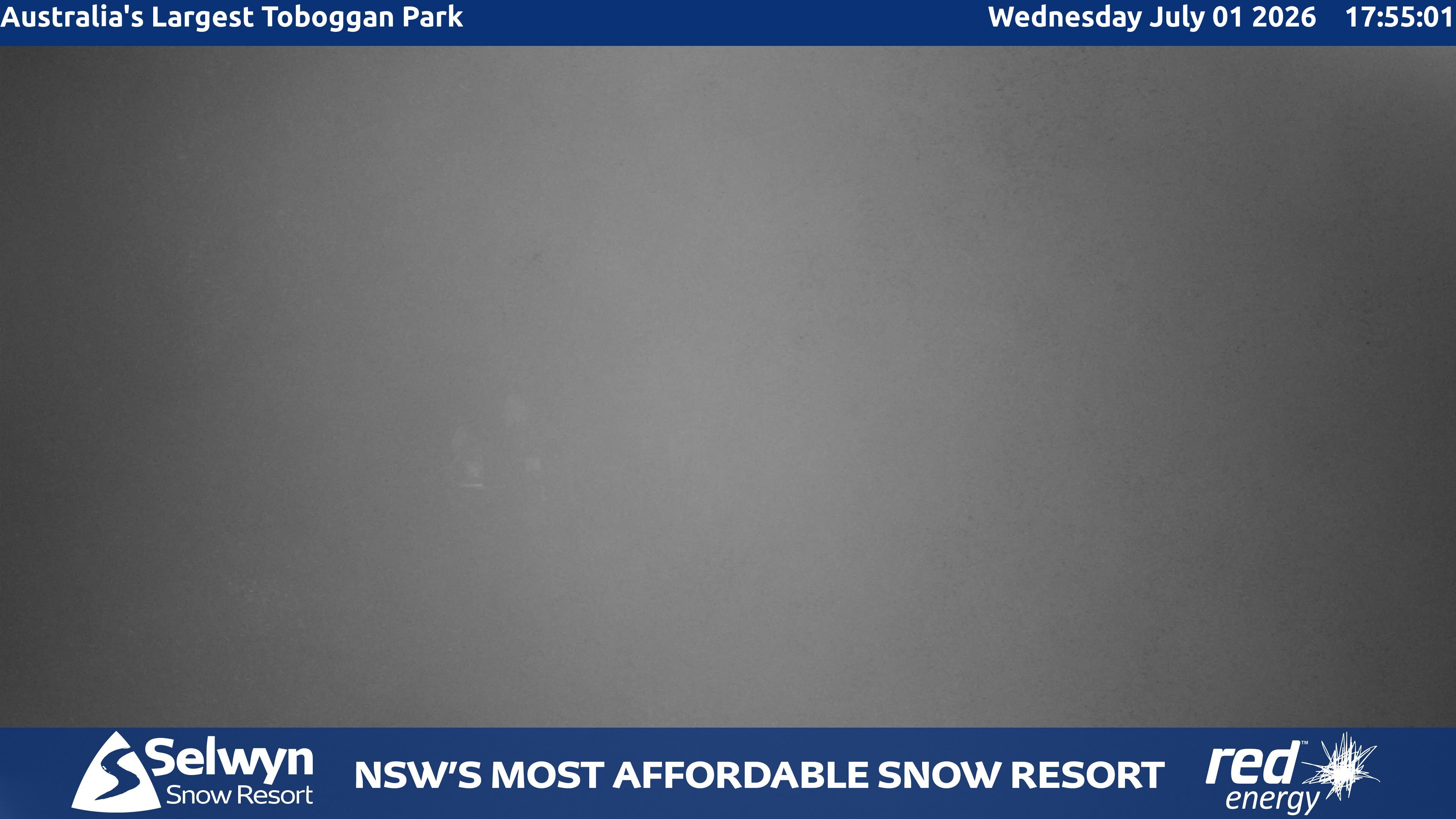 Selwyn Snow Resort Toboggan Park snow cam captured at 1 July 2026 at 5:58 pm AEST