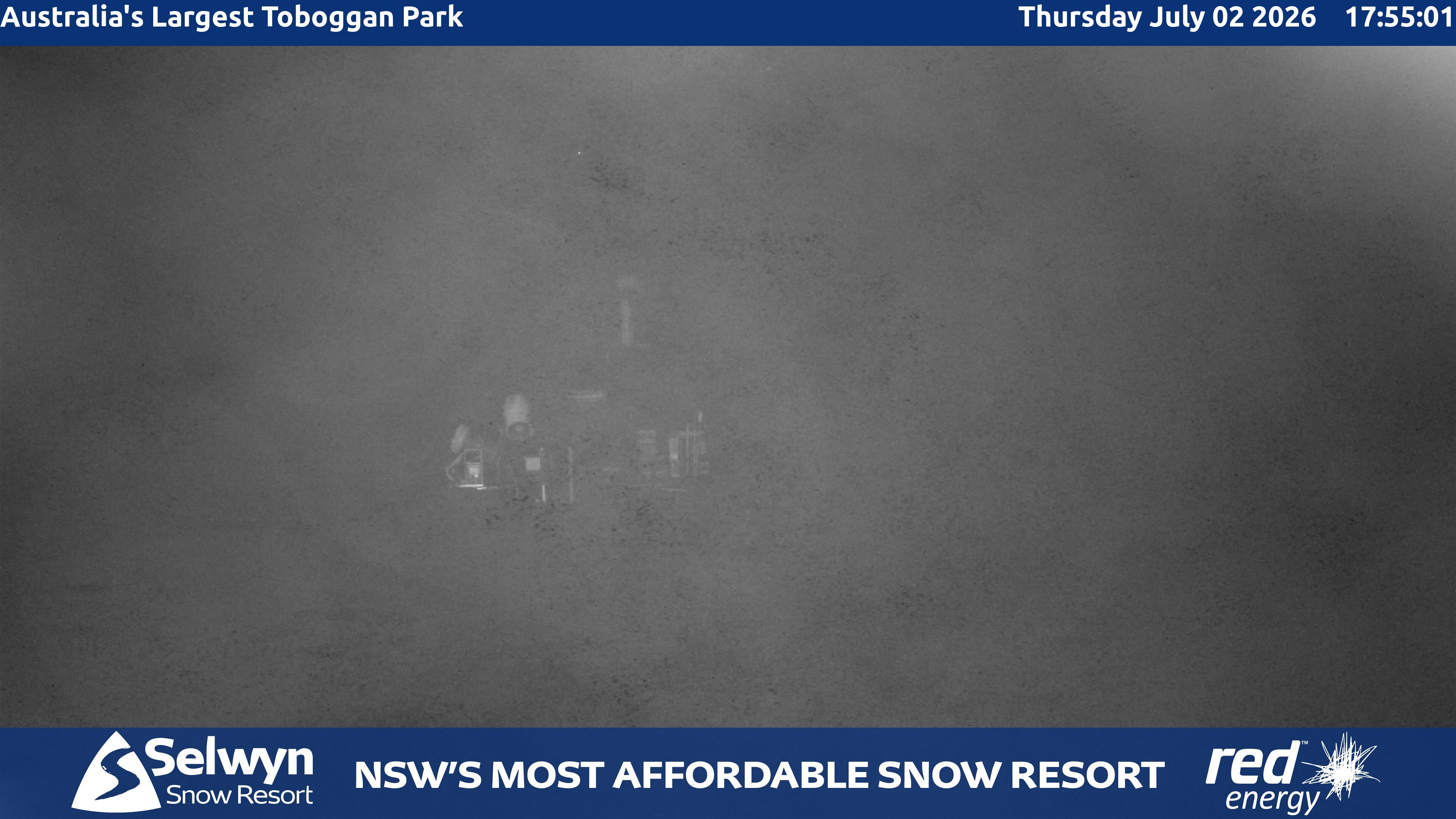 Selwyn Snow Resort Toboggan Park snow cam captured at 2 July 2026 at 6:02 pm AEST