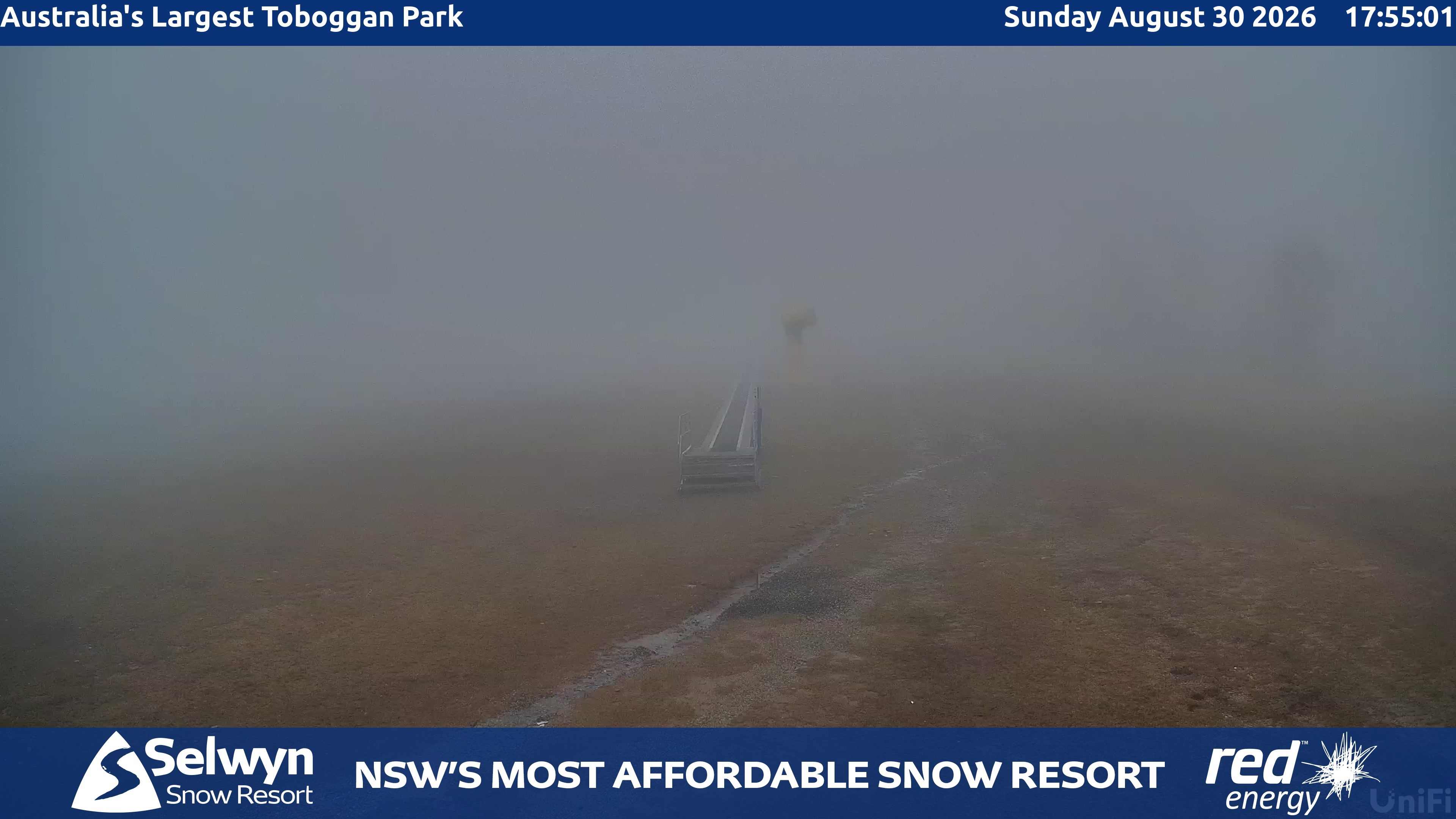 Selwyn Snow Resort Toboggan Park snow cam captured at 30 August 2026 at 5:58 pm AEST