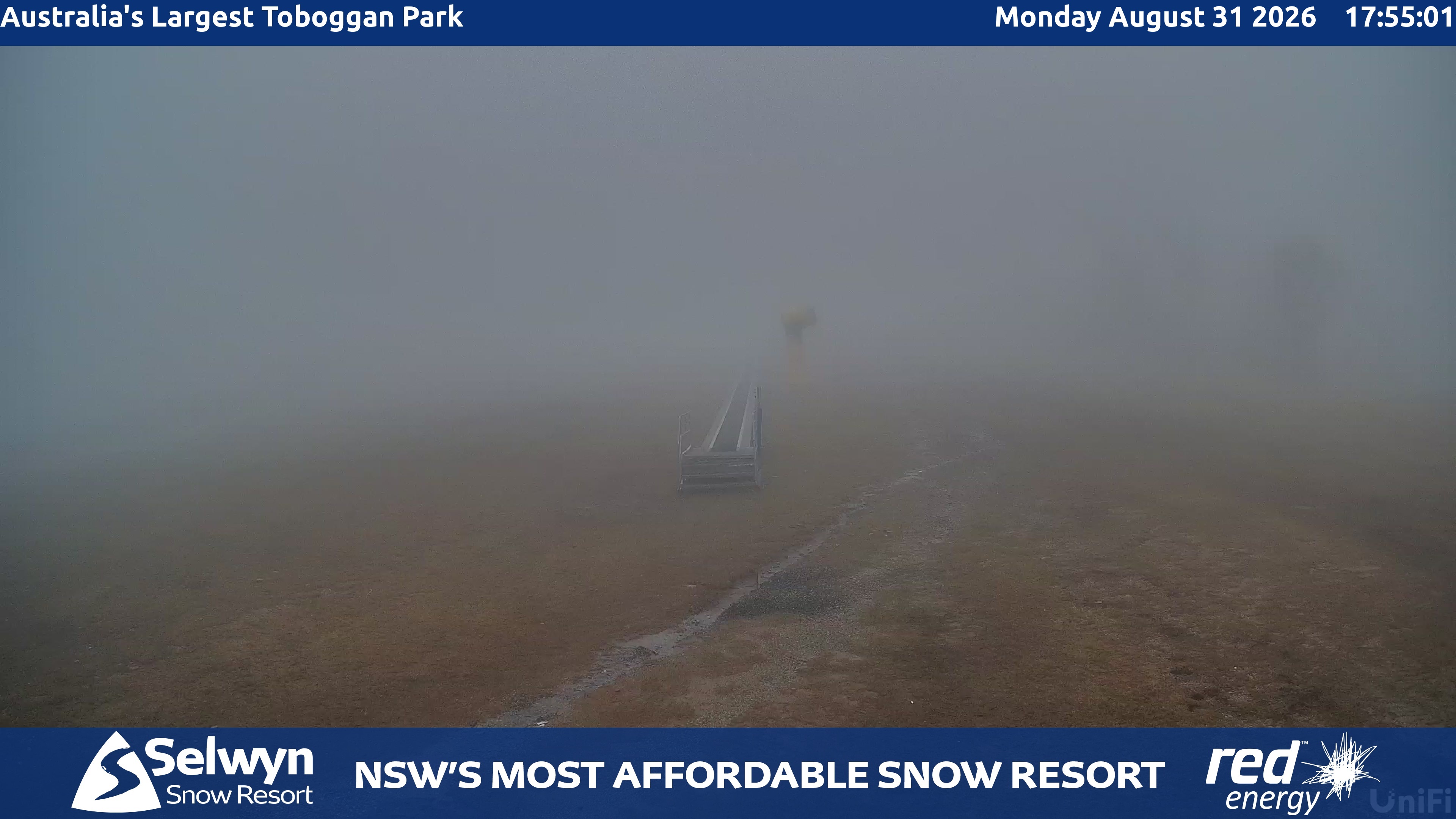 Selwyn Snow Resort Toboggan Park snow cam captured at 31 August 2026 at 5:59 pm AEST