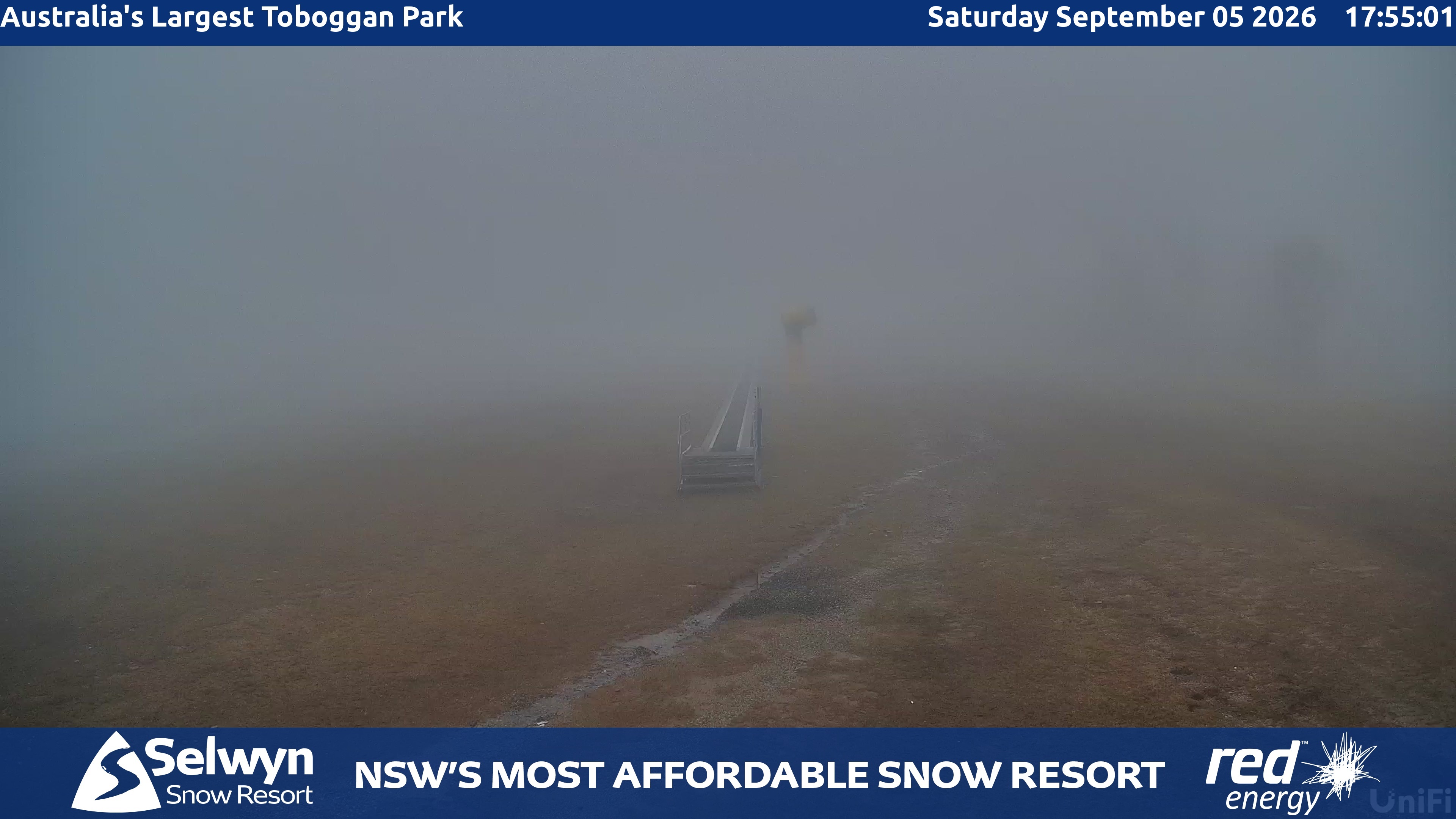 Selwyn Snow Resort Toboggan Park snow cam captured at 5 September 2026 at 6:01 pm AEST