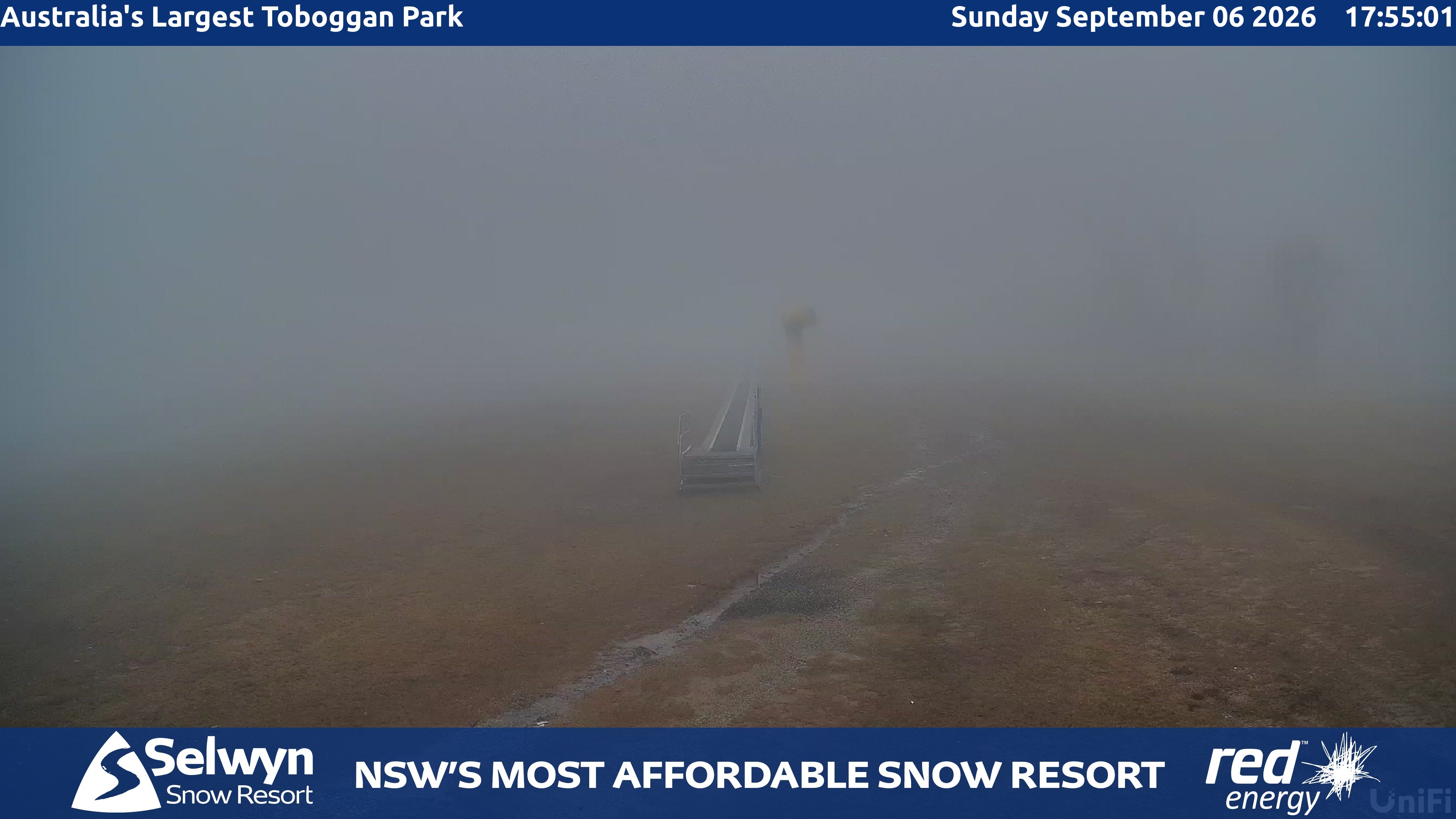 Selwyn Snow Resort Toboggan Park snow cam captured at 6 September 2026 at 6:02 pm AEST