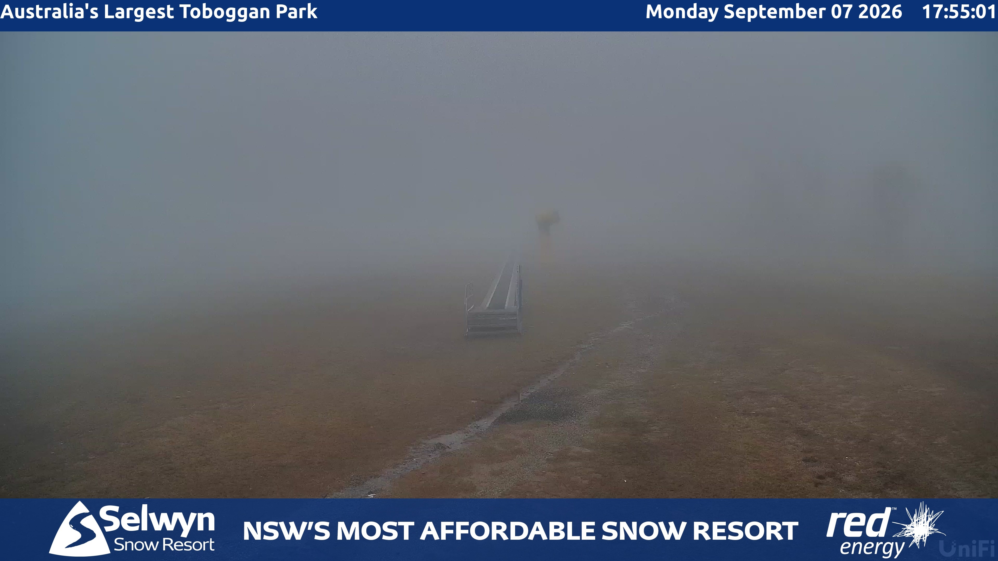 Selwyn Snow Resort Toboggan Park snow cam captured at 7 September 2026 at 6:05 pm AEST