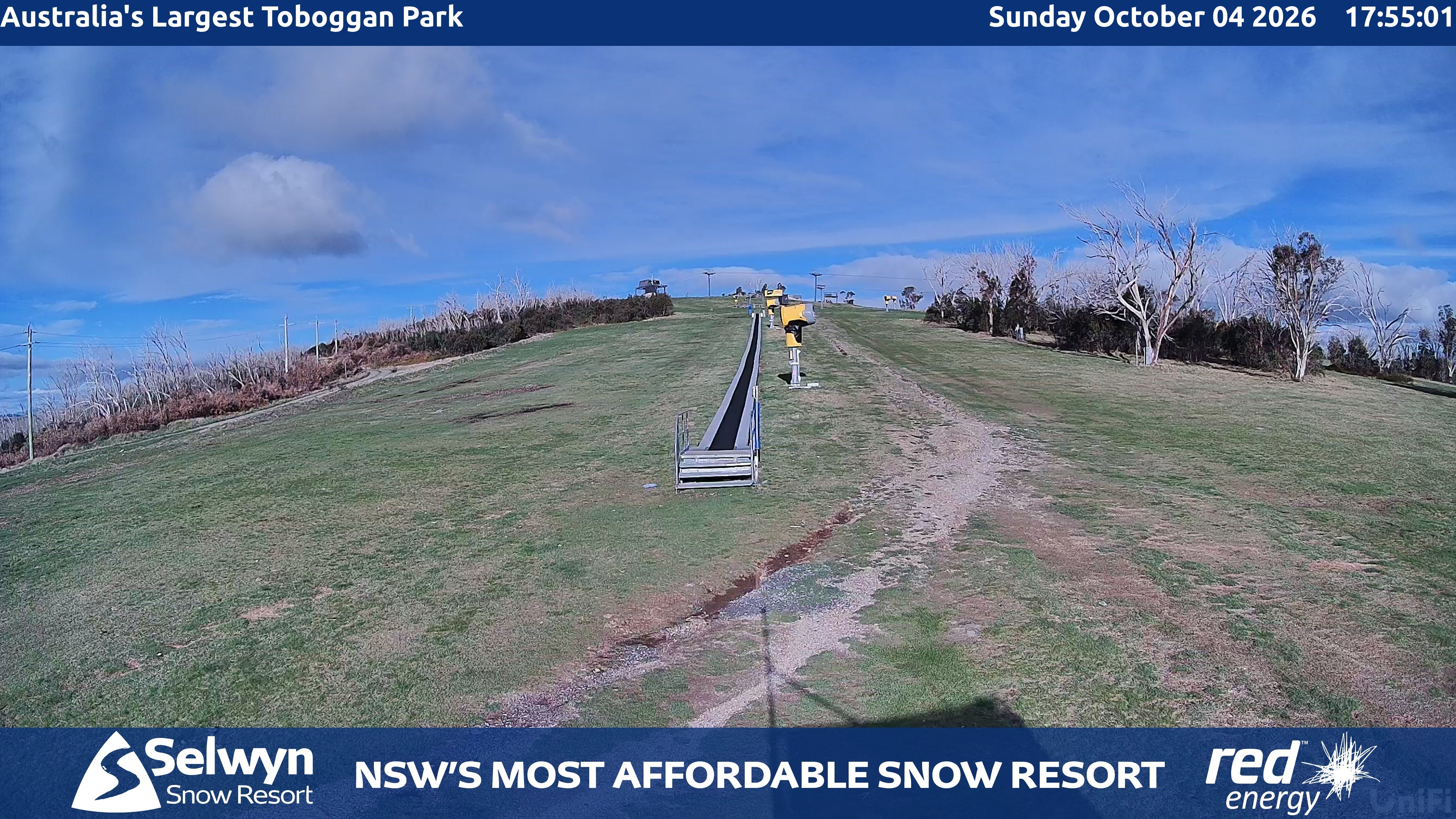 Selwyn Snow Resort Toboggan Park snow cam captured at 4 October 2026 at 6:01 pm AEDT