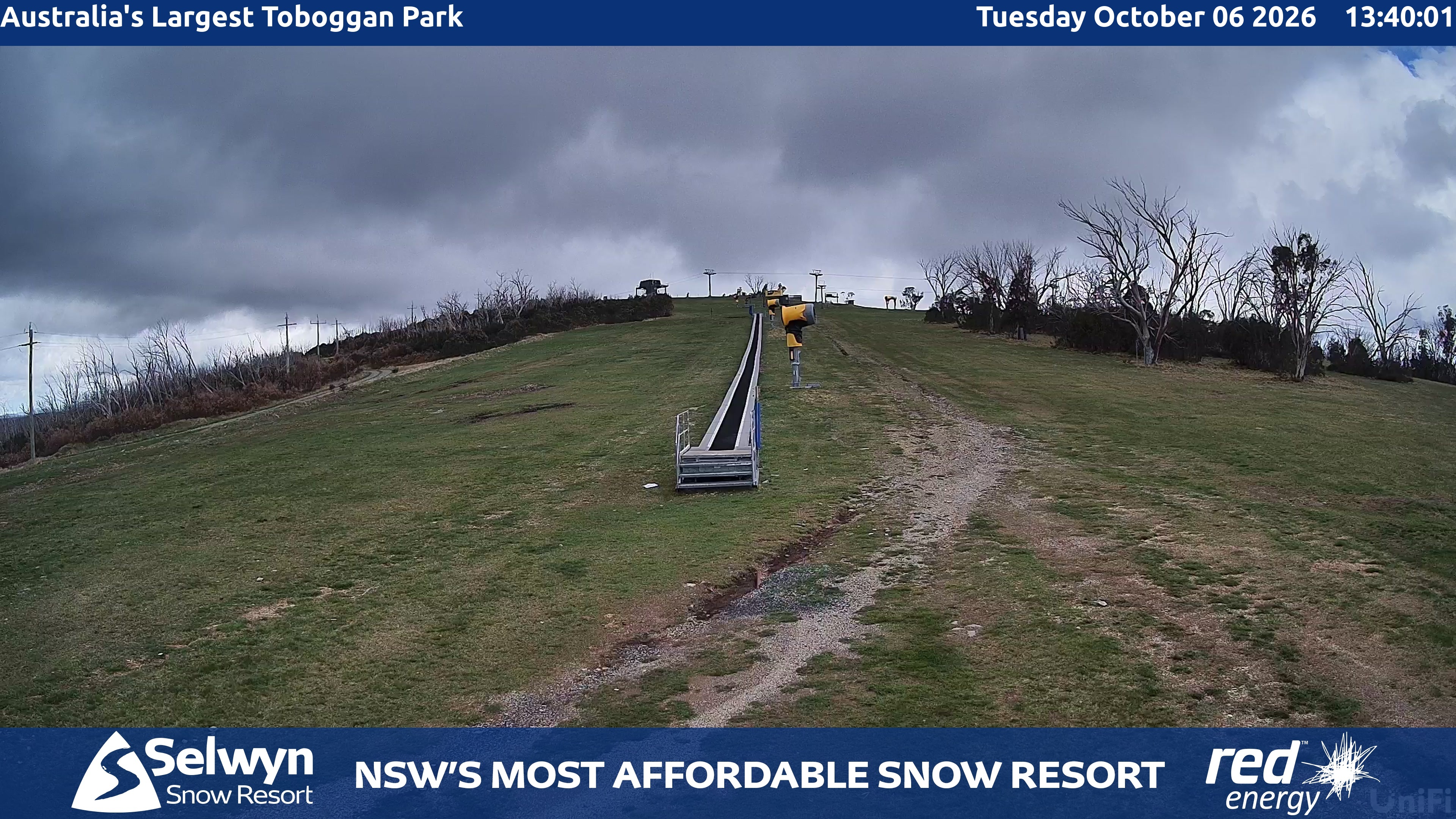 Selwyn Snow Resort Toboggan Park snow cam captured at 6 October 2026 at 1:43 pm AEDT