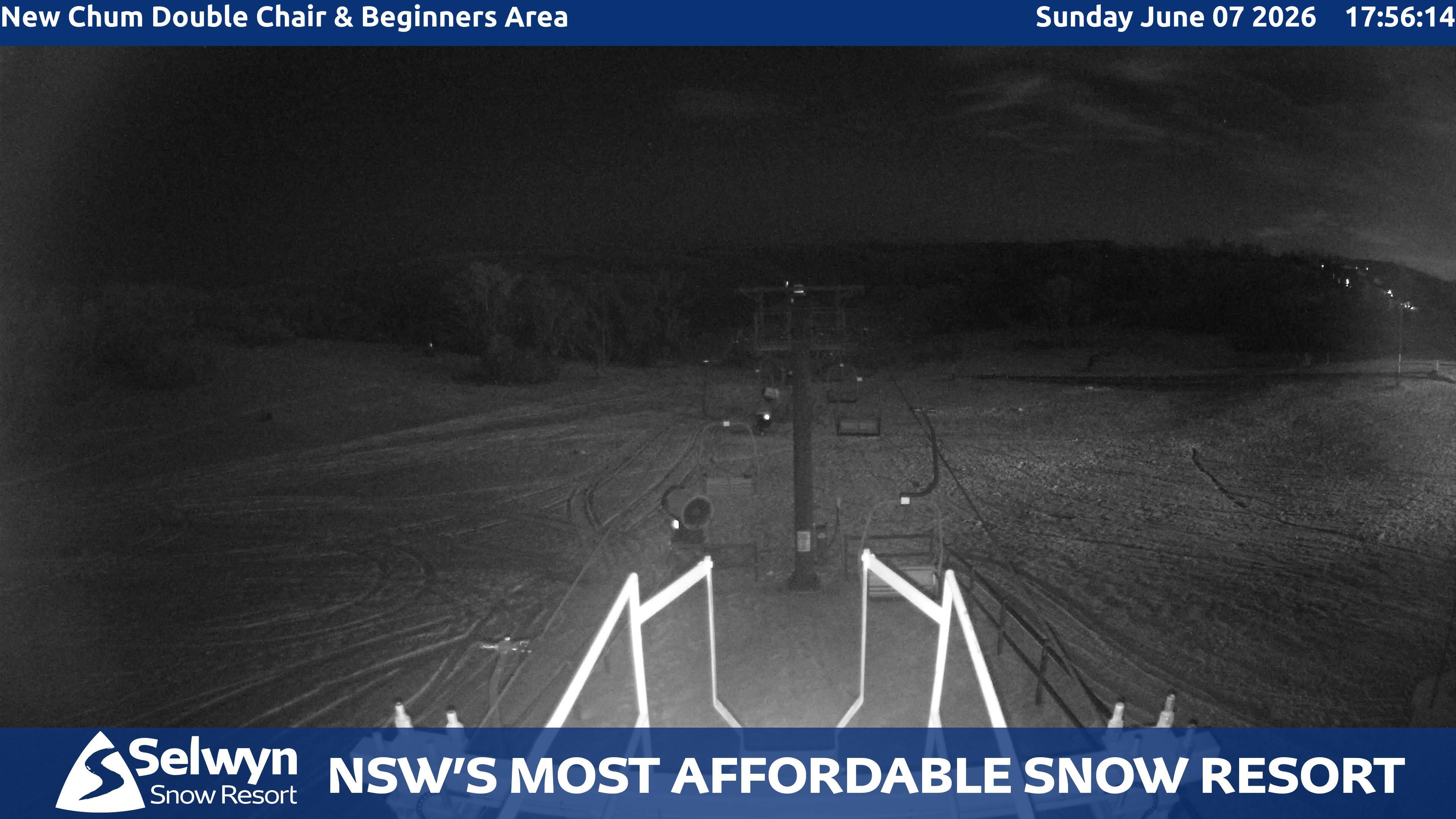 Selwyn Snow Resort New Chum Double Chair and Beginners Area snow cam captured at 7 June 2026 at 11:05 pm AEST