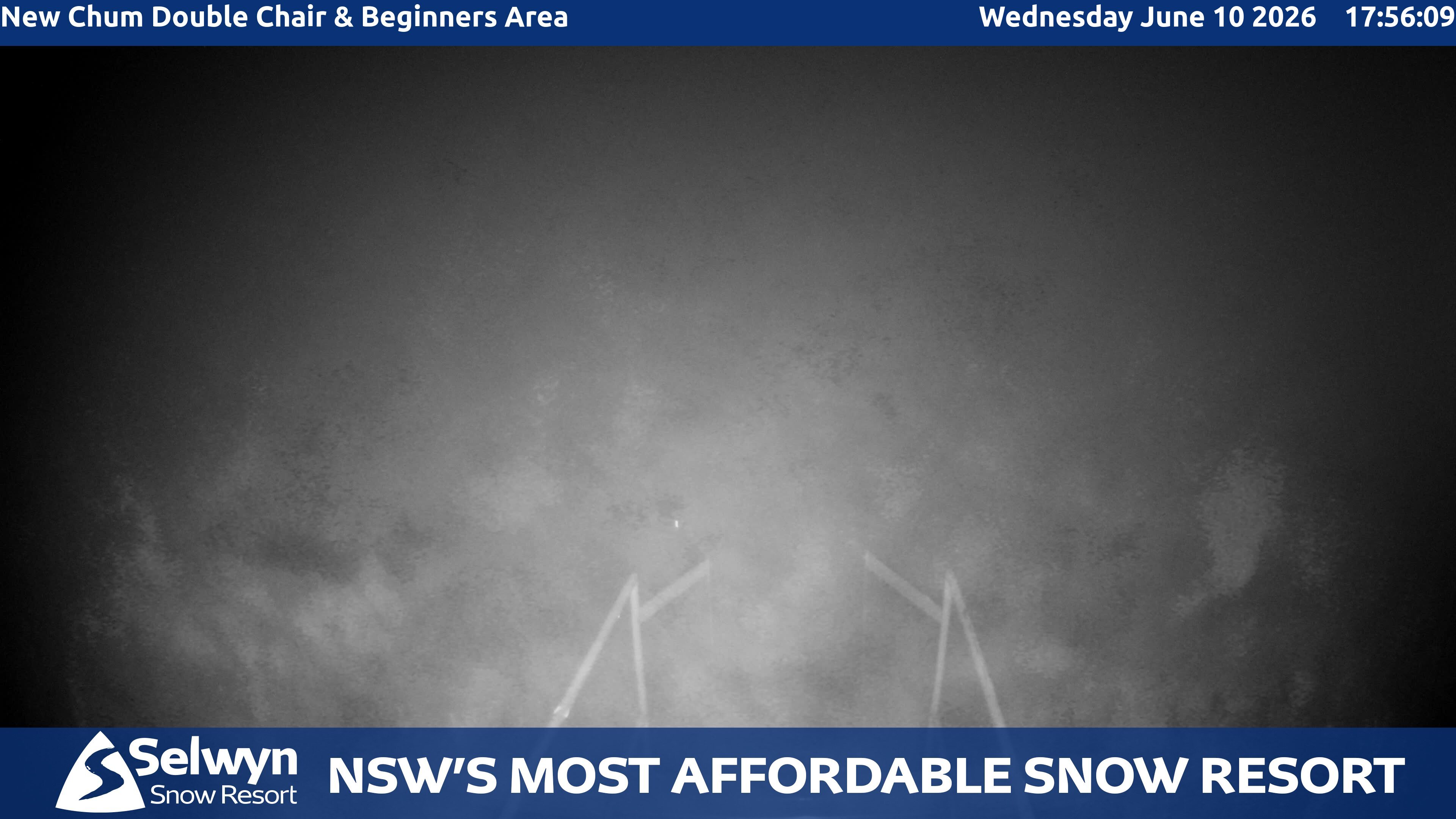 Selwyn Snow Resort New Chum Double Chair and Beginners Area snow cam captured at 10 June 2026 at 6:02 pm AEST