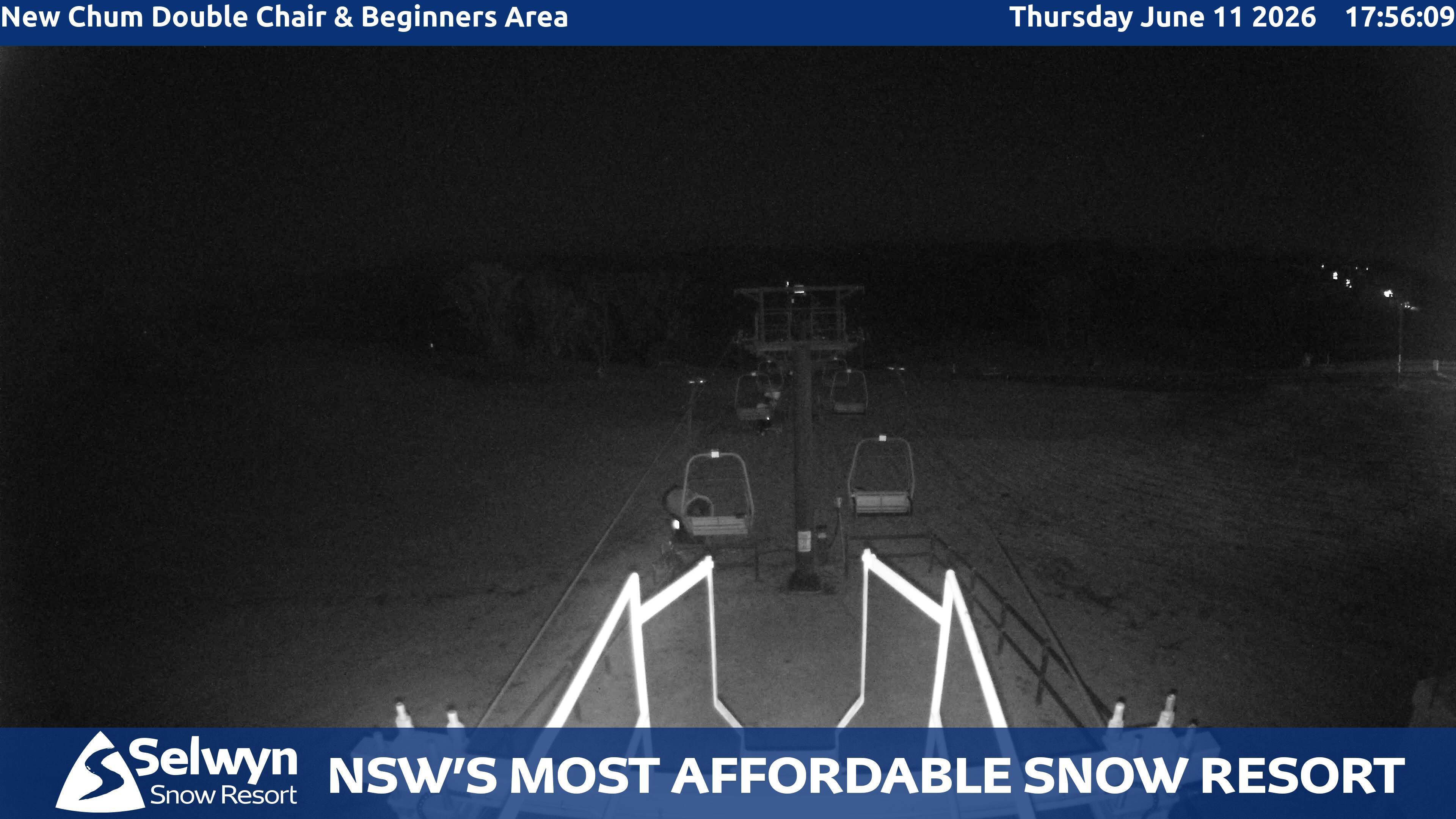 Selwyn Snow Resort New Chum Double Chair and Beginners Area snow cam captured at 11 June 2026 at 5:58 pm AEST