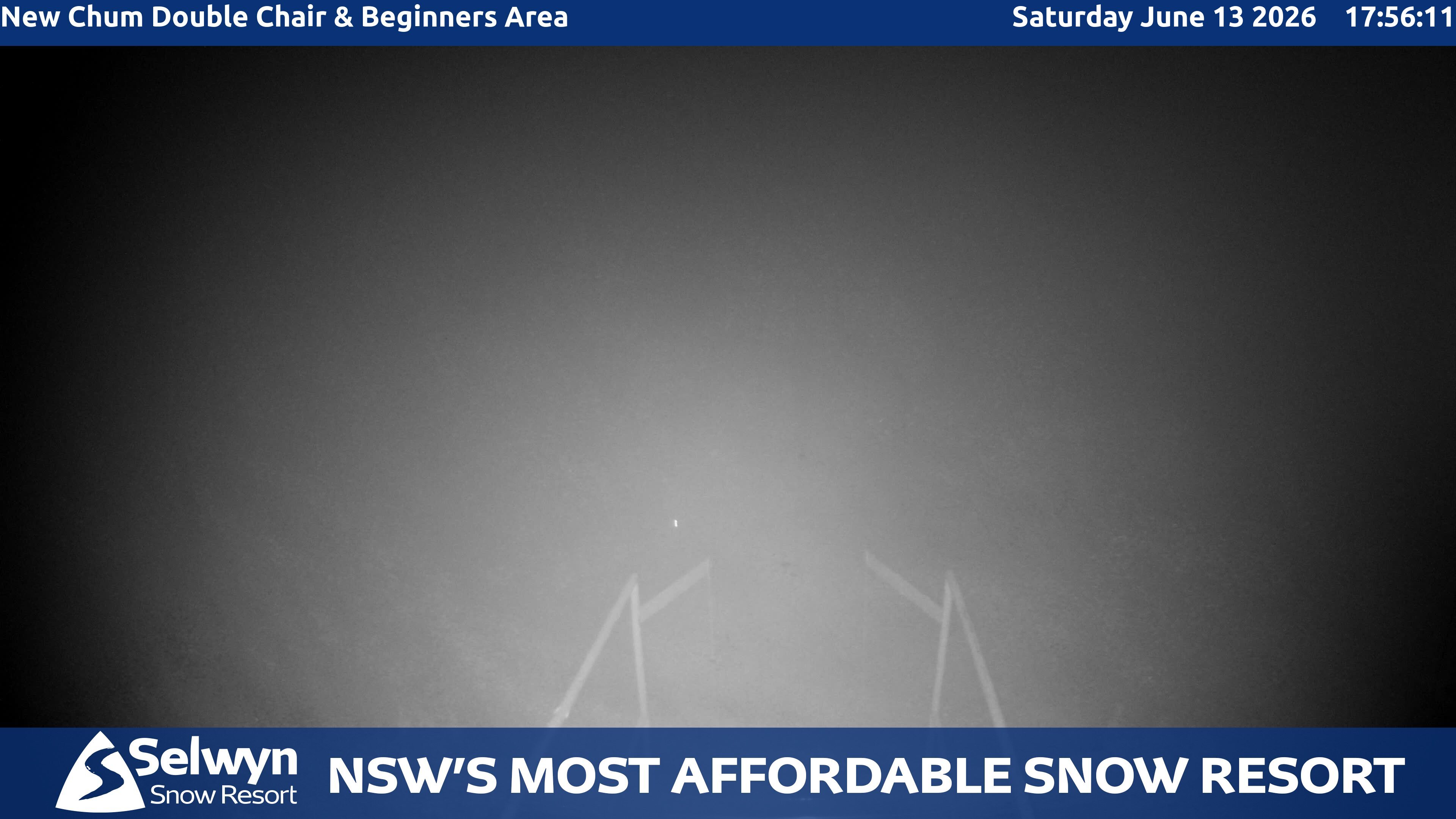 Selwyn Snow Resort New Chum Double Chair and Beginners Area snow cam captured at 13 June 2026 at 6:00 pm AEST