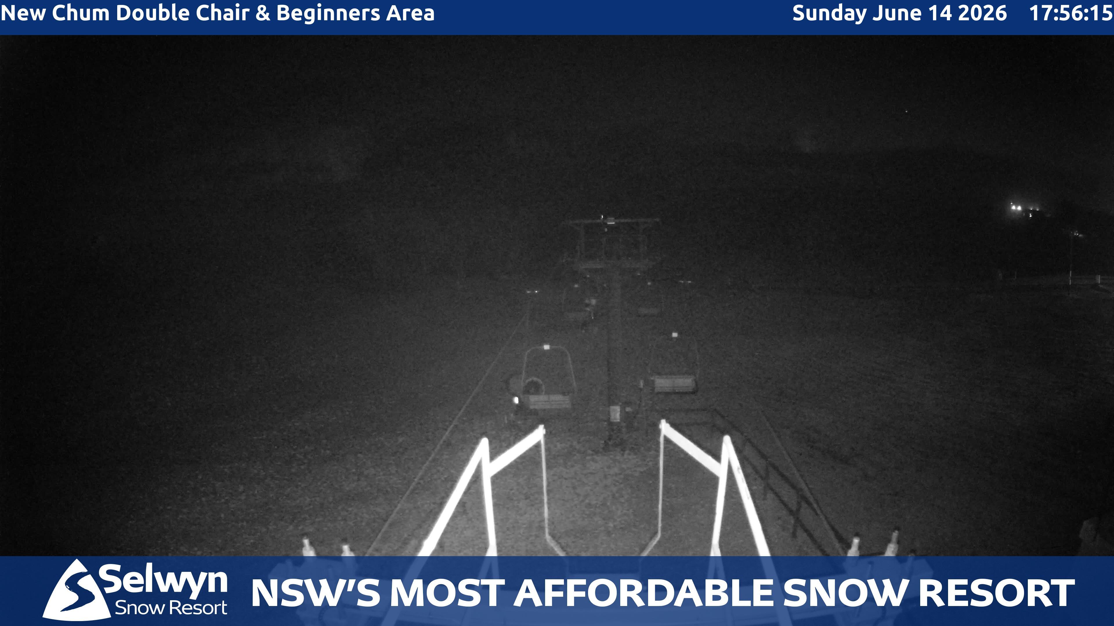 Selwyn Snow Resort New Chum Double Chair and Beginners Area snow cam captured at 14 June 2026 at 5:59 pm AEST