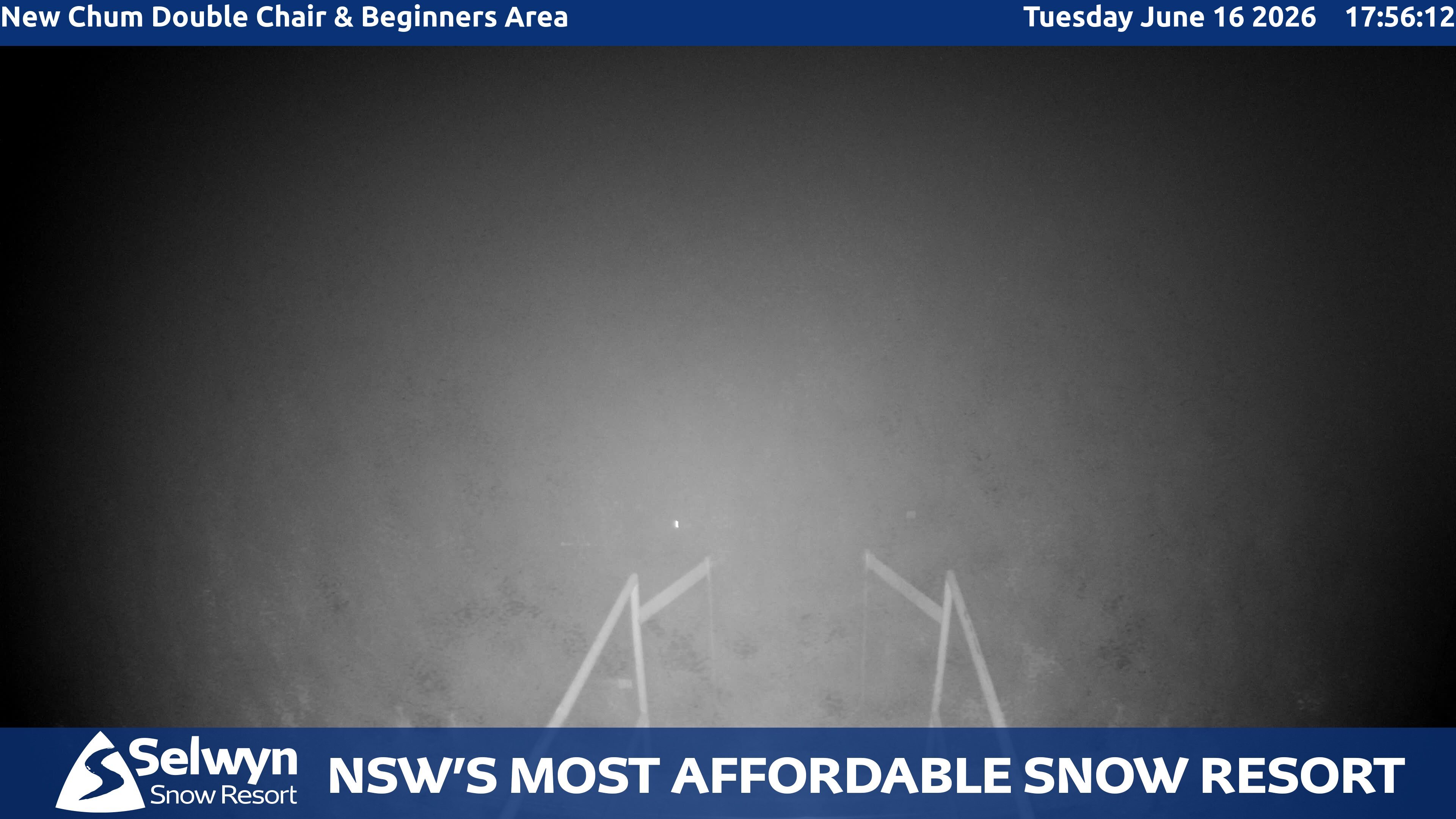 Selwyn Snow Resort New Chum Double Chair and Beginners Area snow cam captured at 16 June 2026 at 6:09 pm AEST