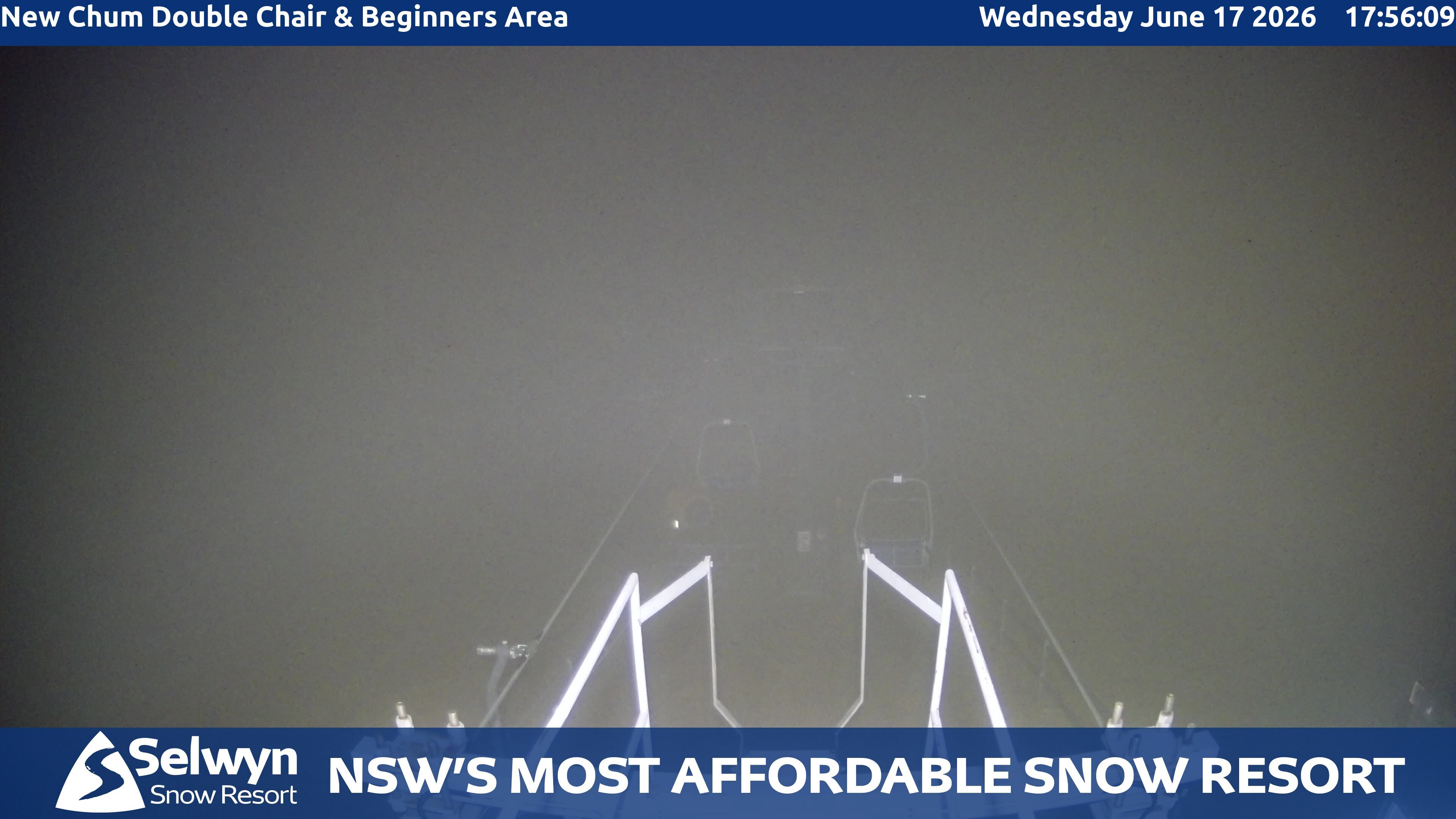 Selwyn Snow Resort New Chum Double Chair and Beginners Area snow cam captured at 17 June 2026 at 6:01 pm AEST