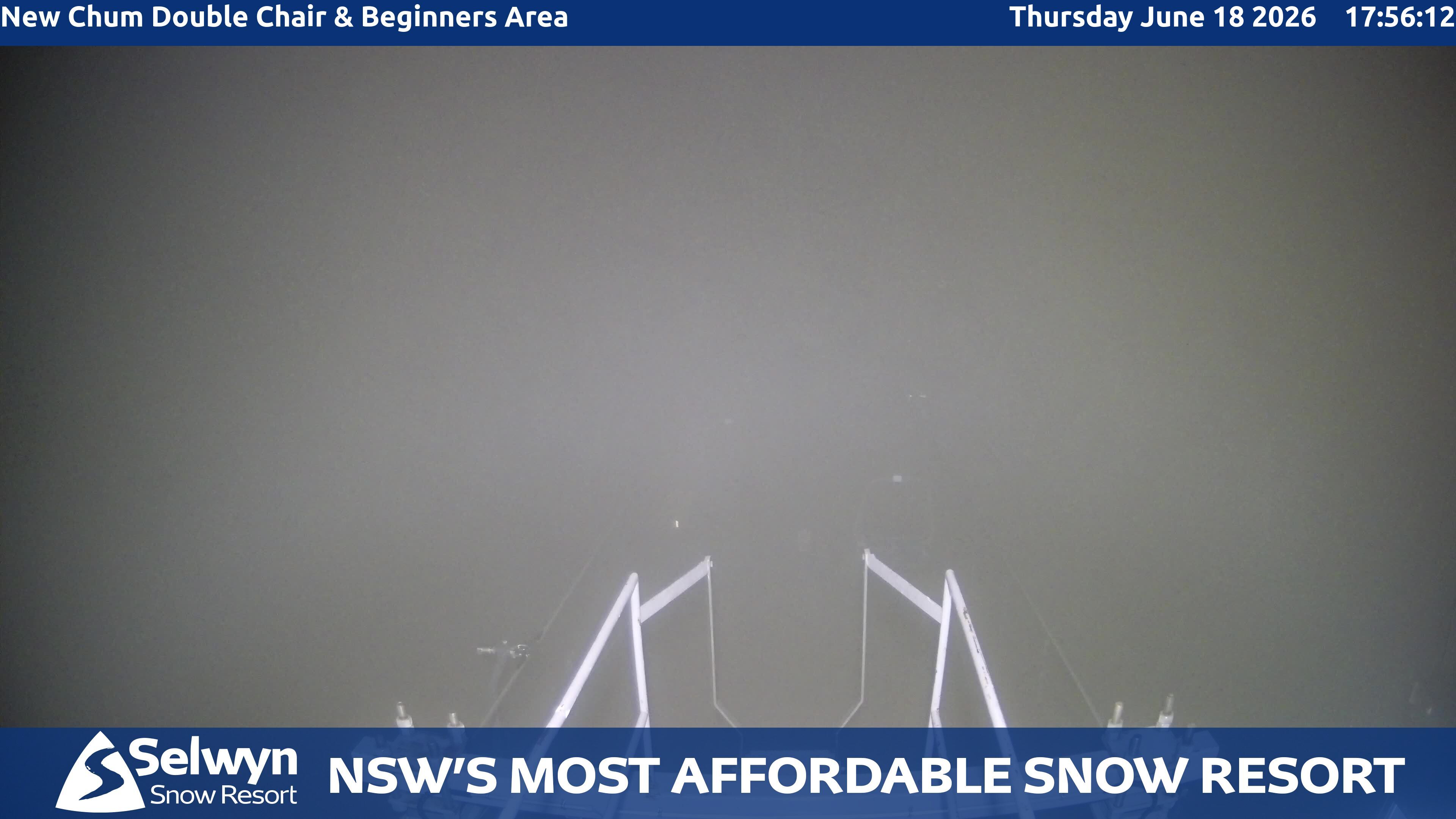 Selwyn Snow Resort New Chum Double Chair and Beginners Area snow cam captured at 18 June 2026 at 6:09 pm AEST