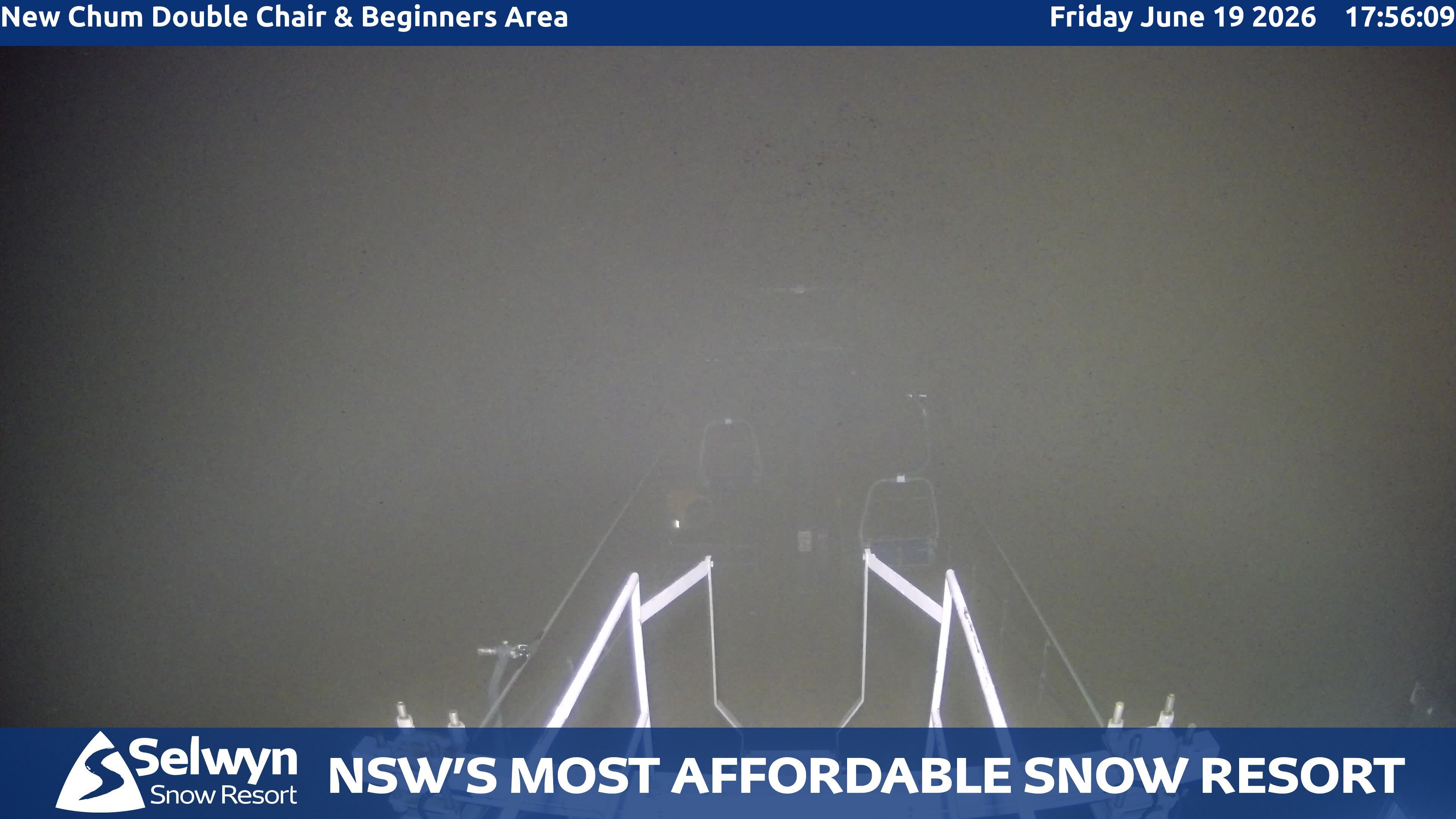 Selwyn Snow Resort New Chum Double Chair and Beginners Area snow cam captured at 19 June 2026 at 5:57 pm AEST