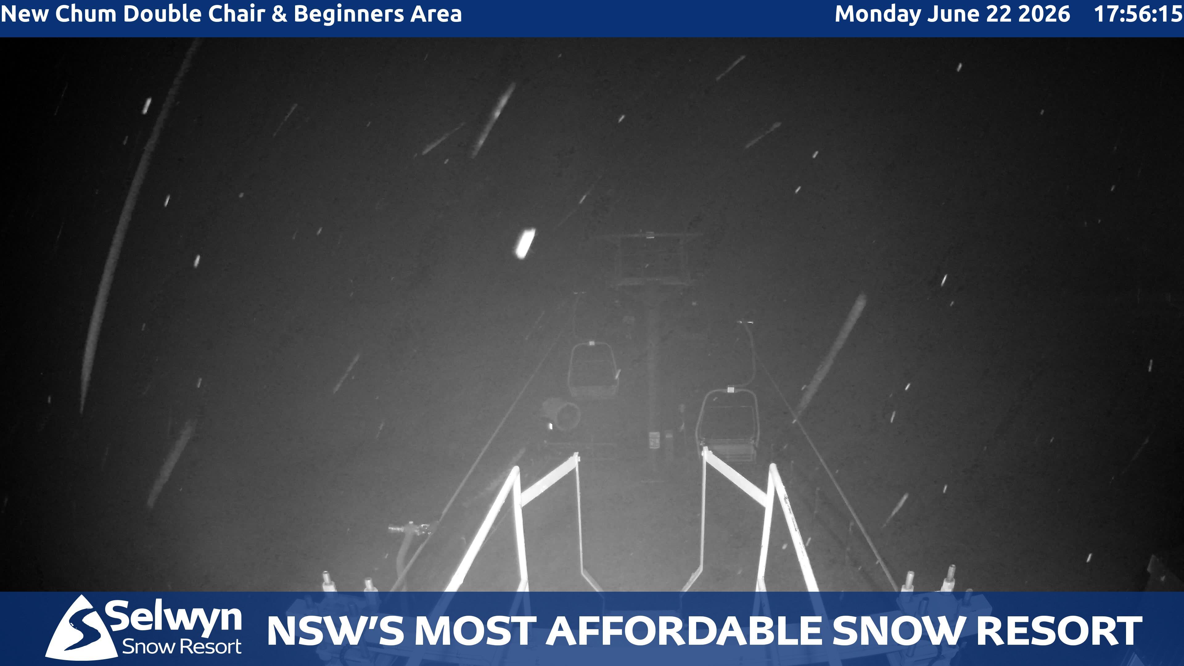 Selwyn Snow Resort New Chum Double Chair and Beginners Area snow cam captured at 22 June 2026 at 6:00 pm AEST