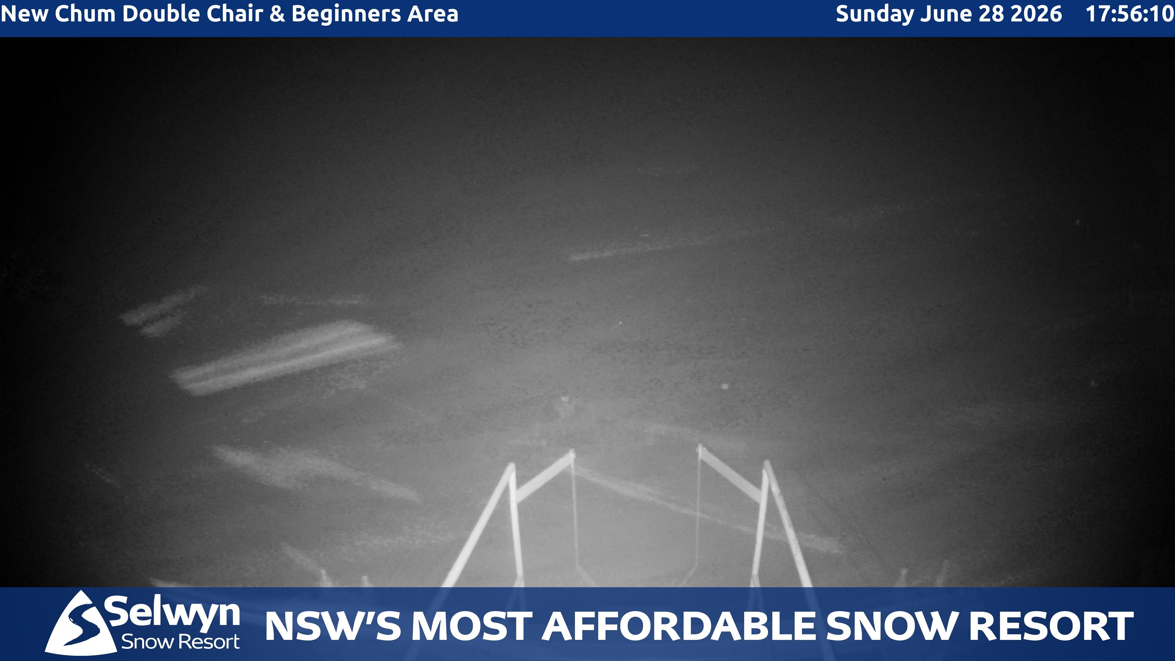 Selwyn Snow Resort New Chum Double Chair and Beginners Area snow cam captured at 28 June 2026 at 5:57 pm AEST
