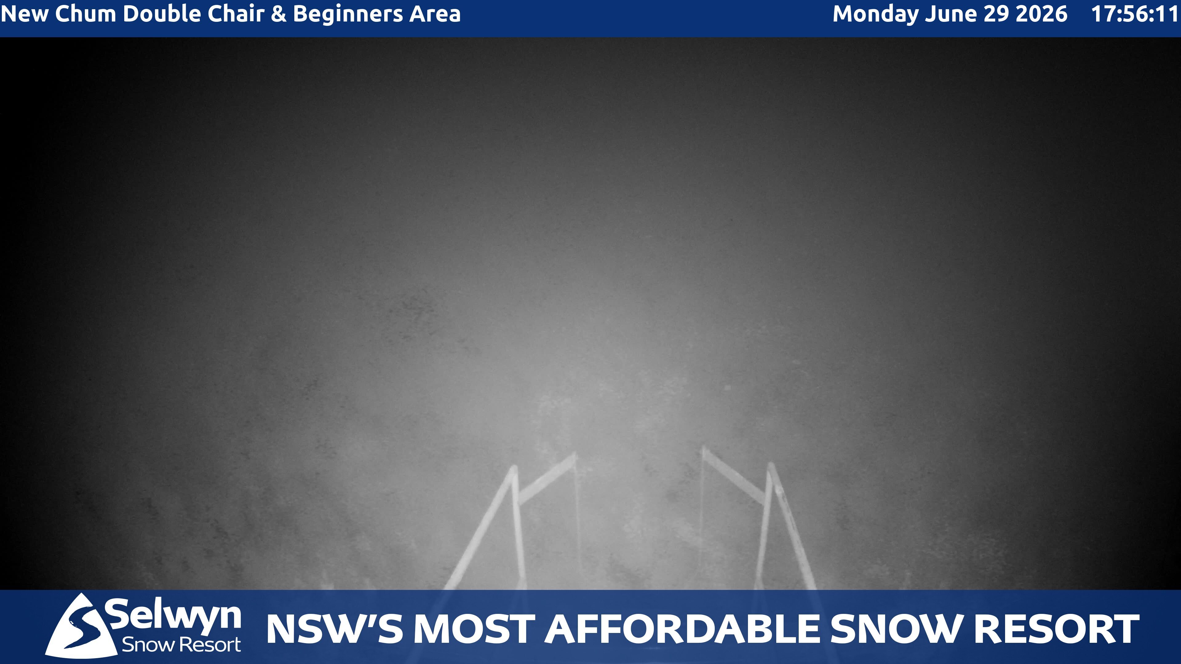 Selwyn Snow Resort New Chum Double Chair and Beginners Area snow cam captured at 29 June 2026 at 5:58 pm AEST