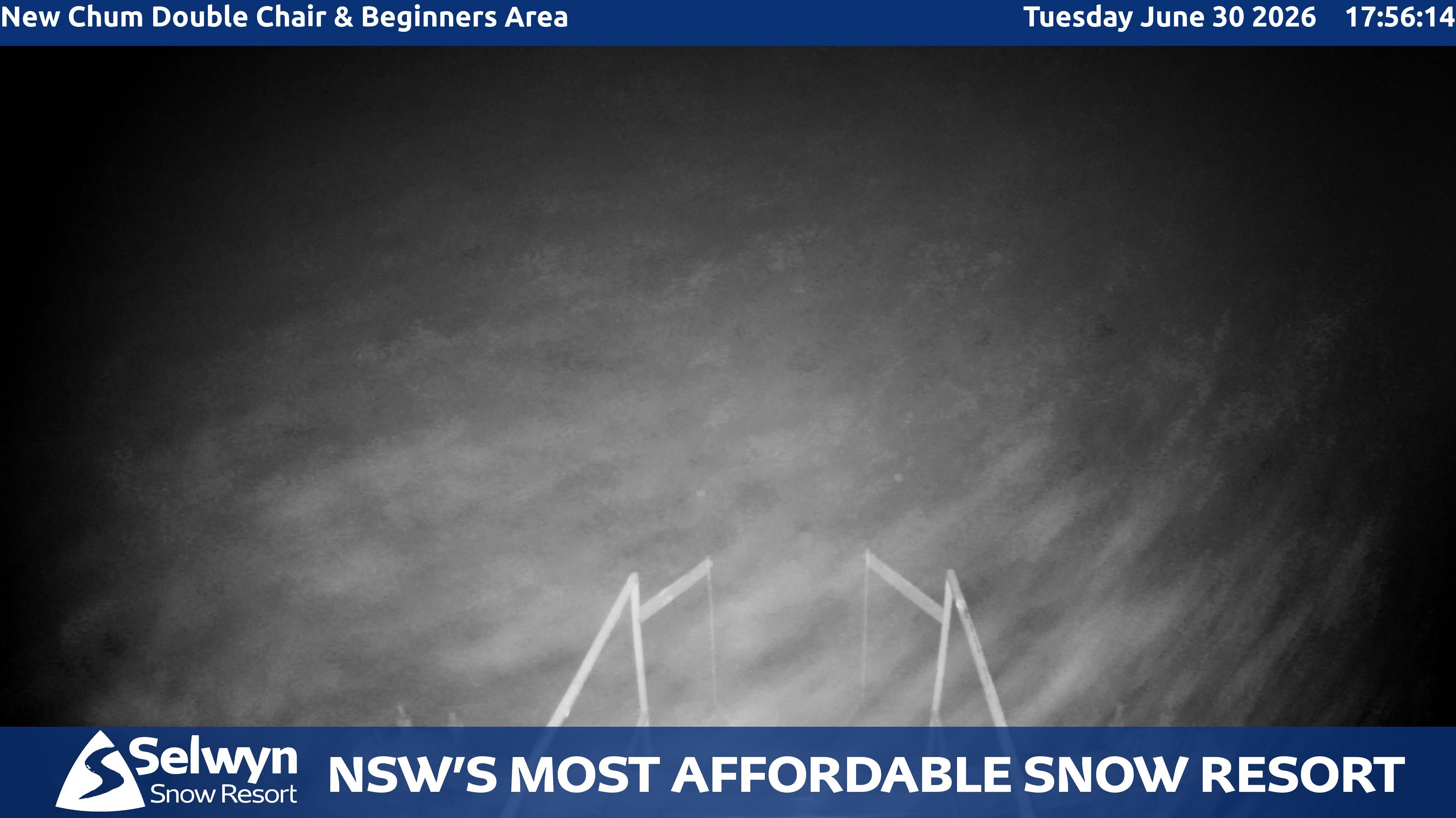Selwyn Snow Resort New Chum Double Chair and Beginners Area snow cam captured at 30 June 2026 at 6:02 pm AEST