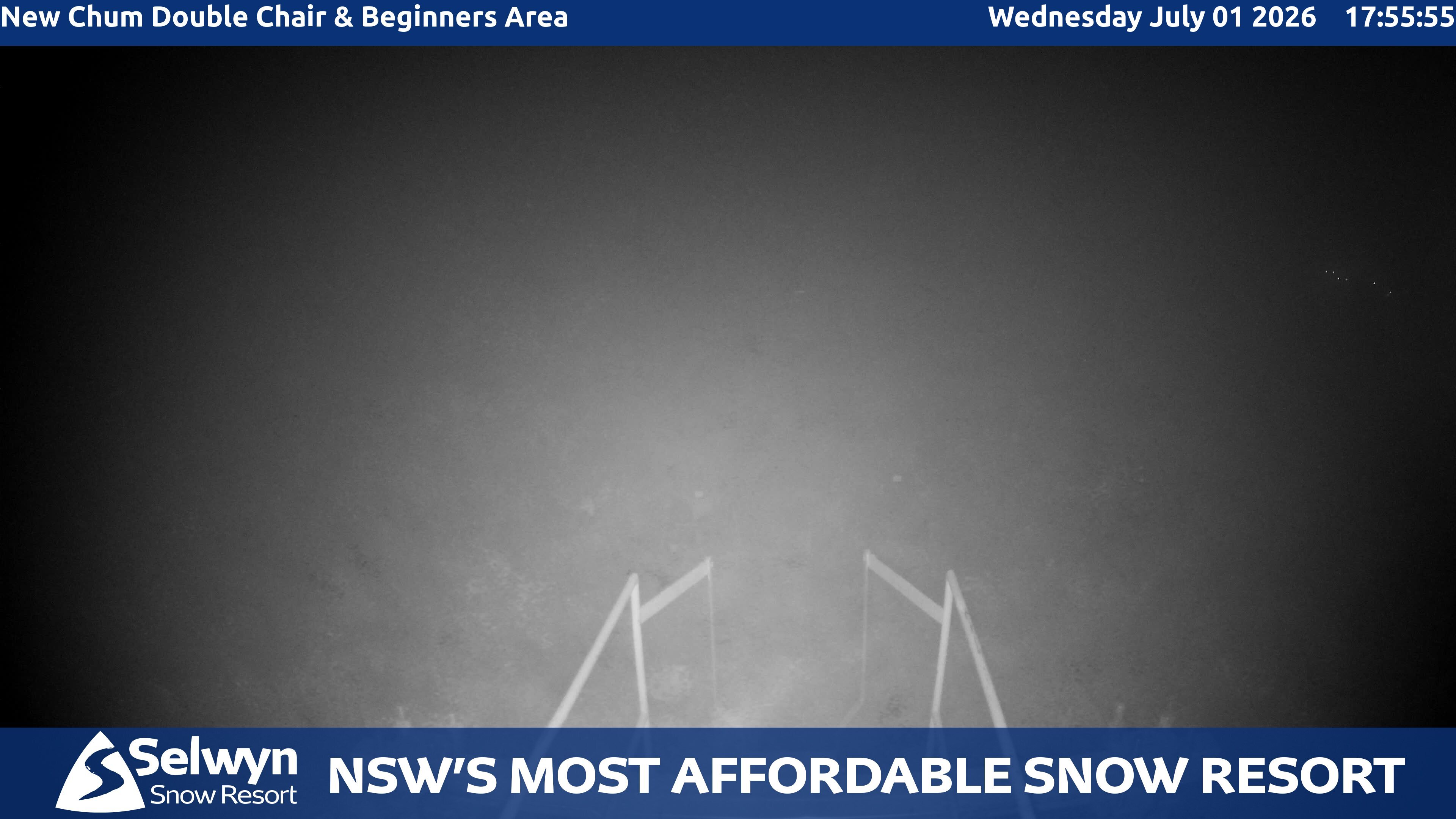Selwyn Snow Resort New Chum Double Chair and Beginners Area snow cam captured at 1 July 2026 at 5:58 pm AEST