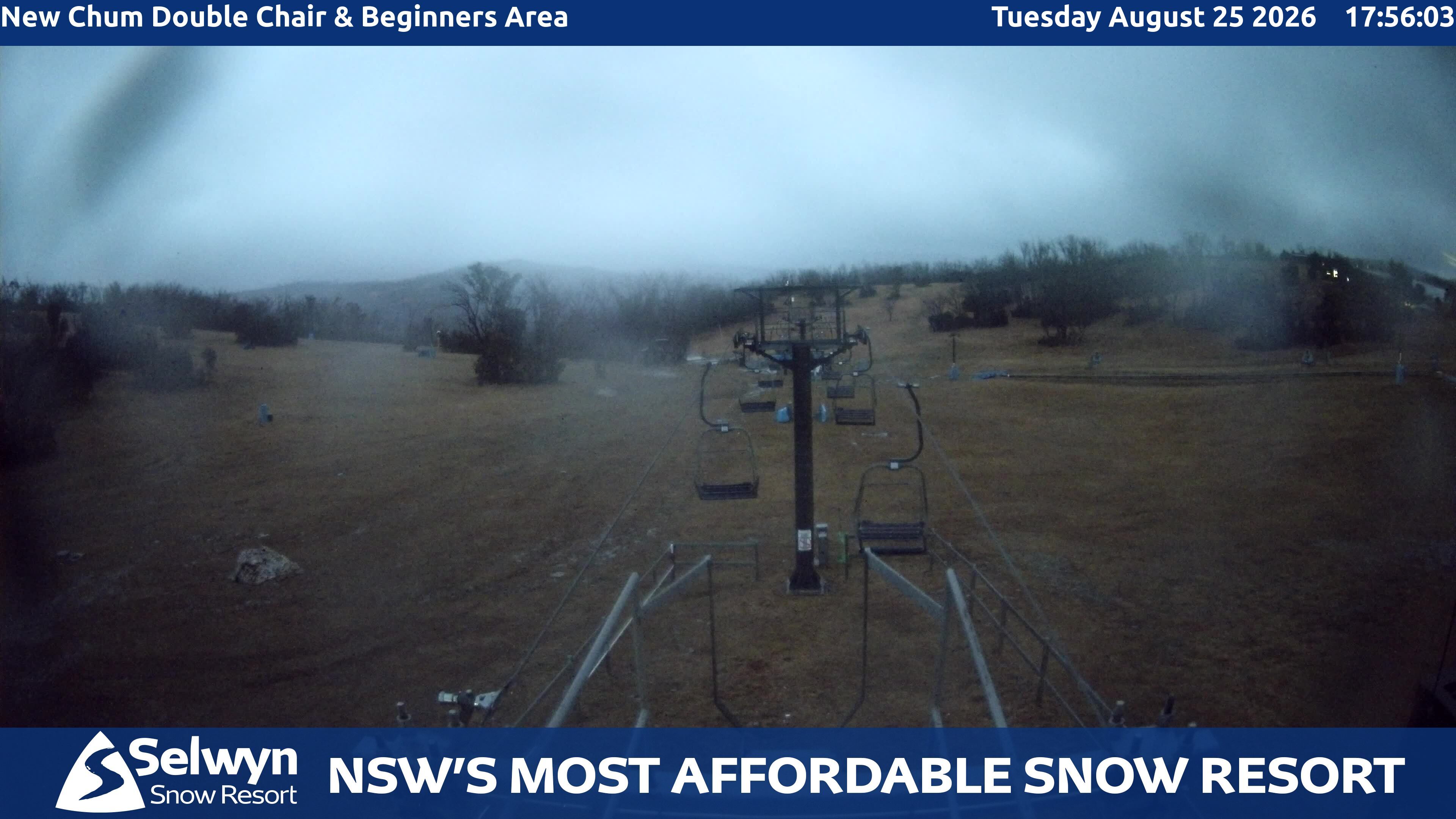 Selwyn Snow Resort New Chum Double Chair and Beginners Area snow cam captured at 25 August 2026 at 5:56 pm AEST