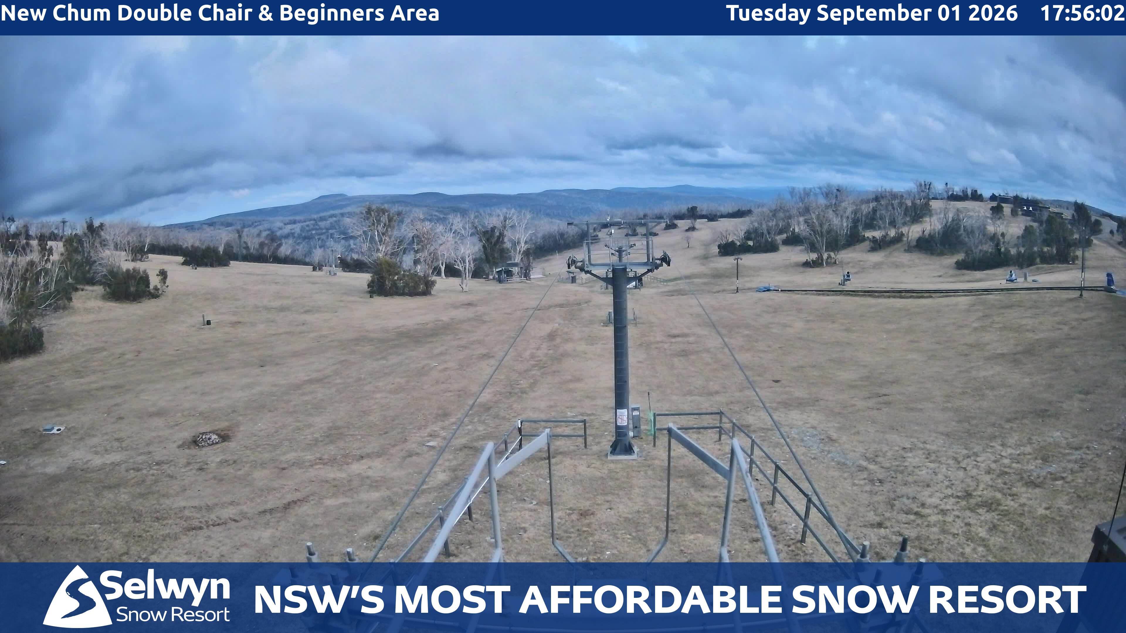 Selwyn Snow Resort New Chum Double Chair and Beginners Area snow cam captured at 1 September 2026 at 6:03 pm AEST