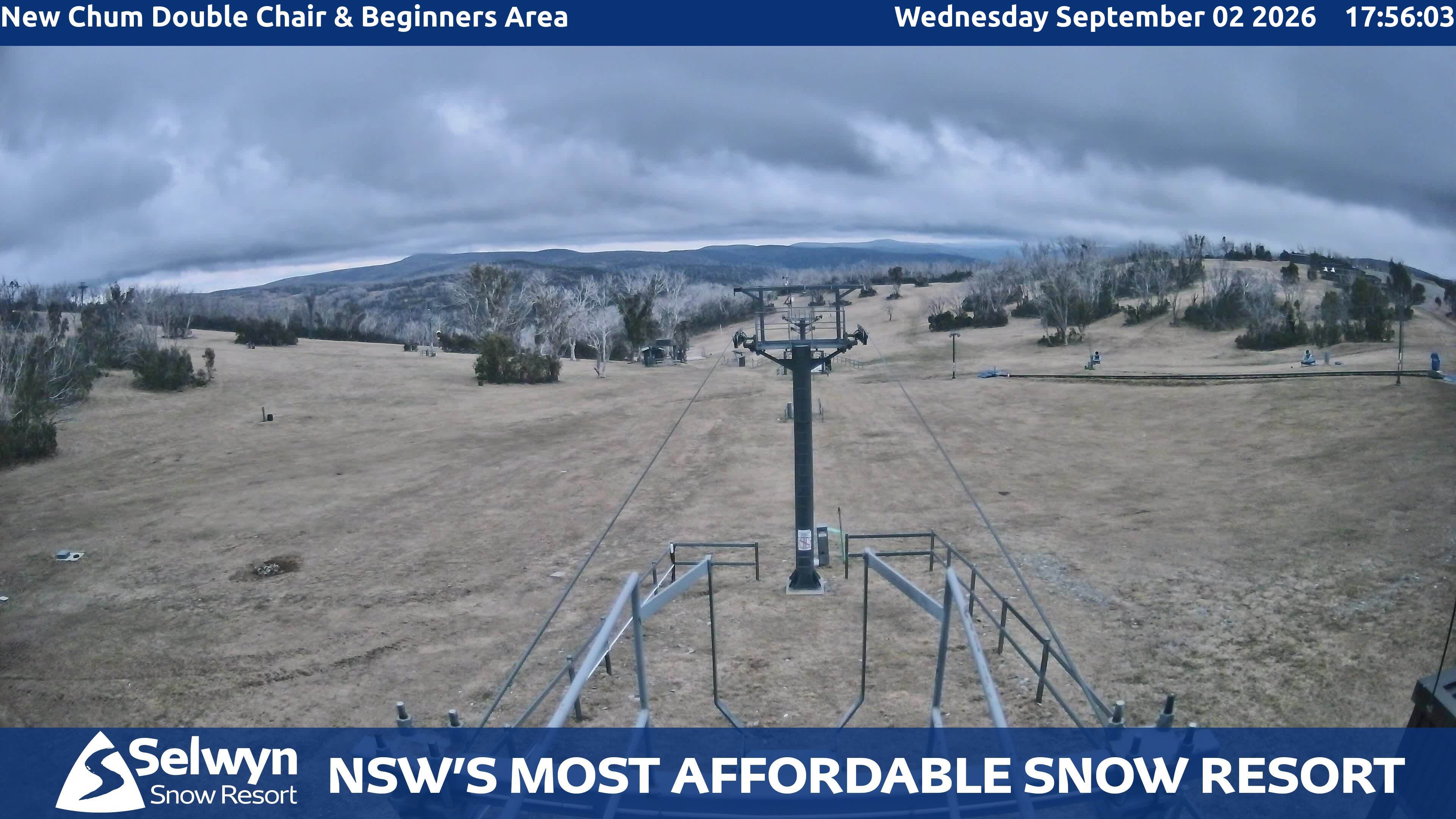 Selwyn Snow Resort New Chum Double Chair and Beginners Area snow cam captured at 2 September 2026 at 5:57 pm AEST