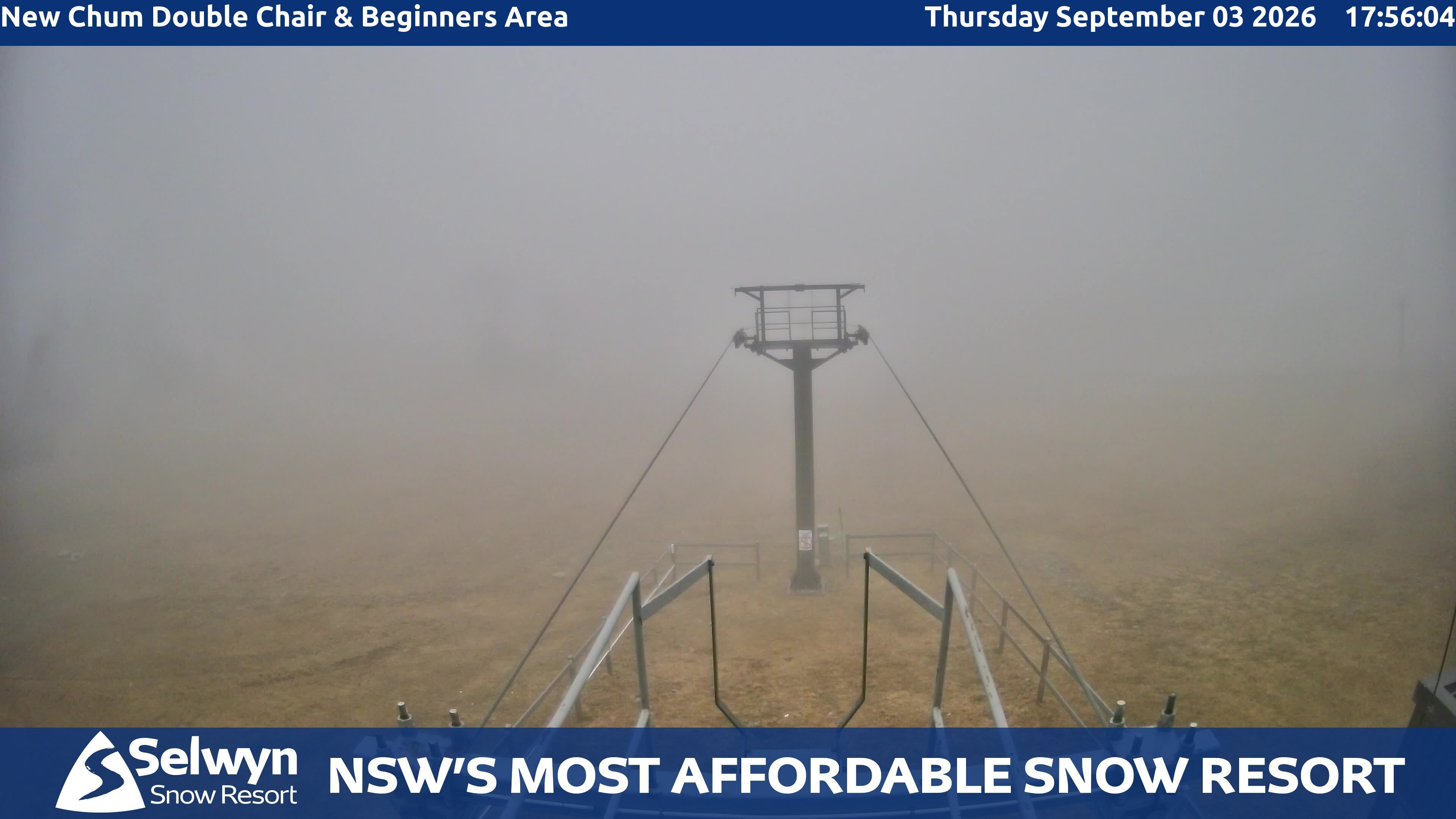 Selwyn Snow Resort New Chum Double Chair and Beginners Area snow cam captured at 3 September 2026 at 6:02 pm AEST