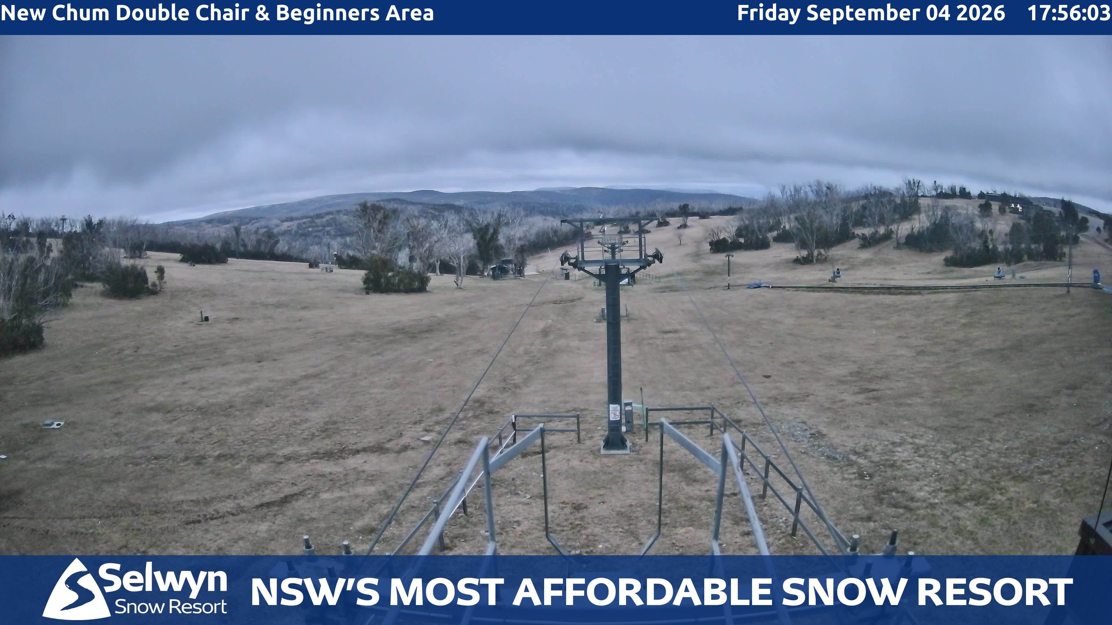 Selwyn Snow Resort New Chum Double Chair and Beginners Area snow cam captured at 4 September 2026 at 6:03 pm AEST