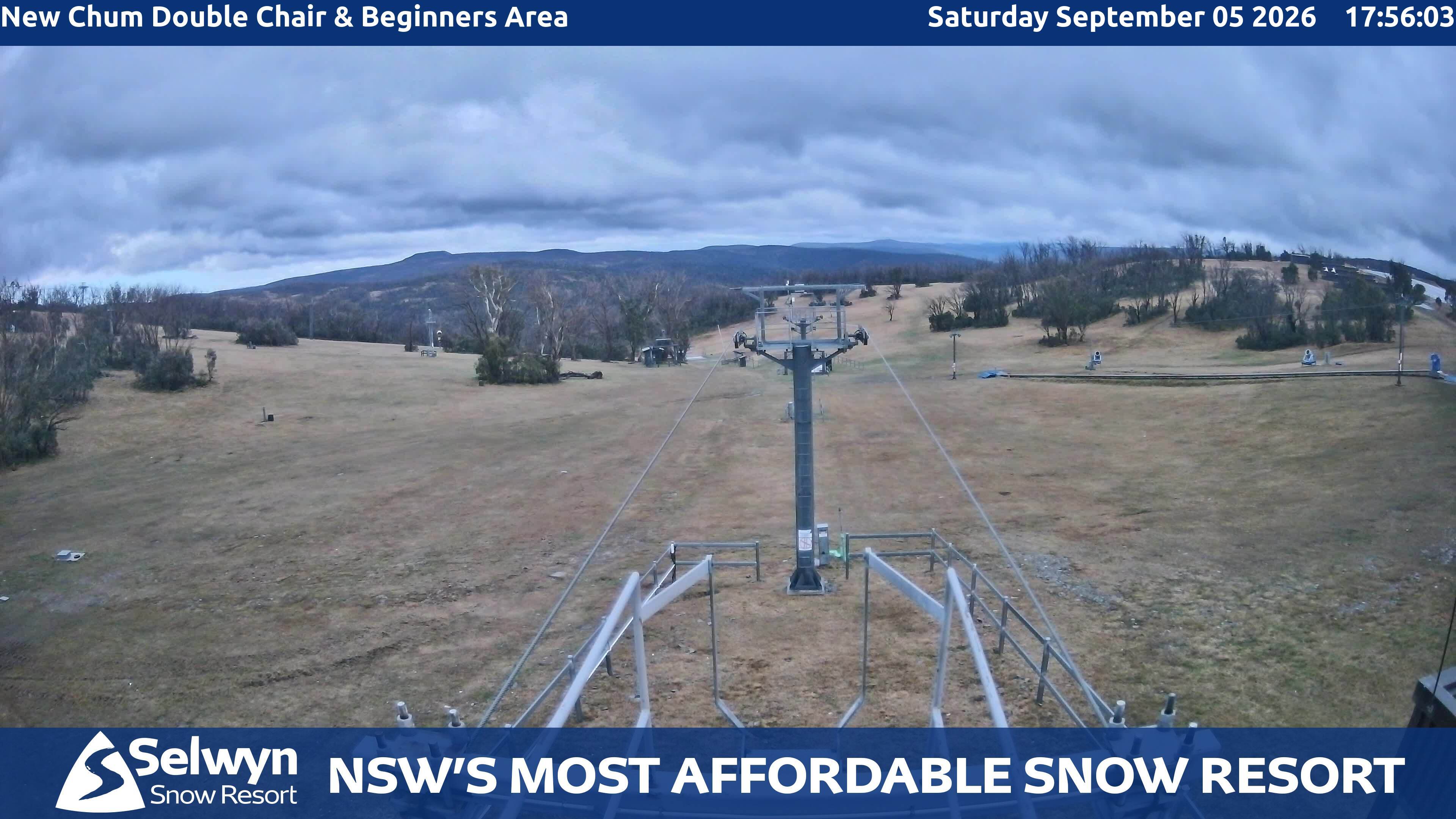 Selwyn Snow Resort New Chum Double Chair and Beginners Area snow cam captured at 5 September 2026 at 5:56 pm AEST