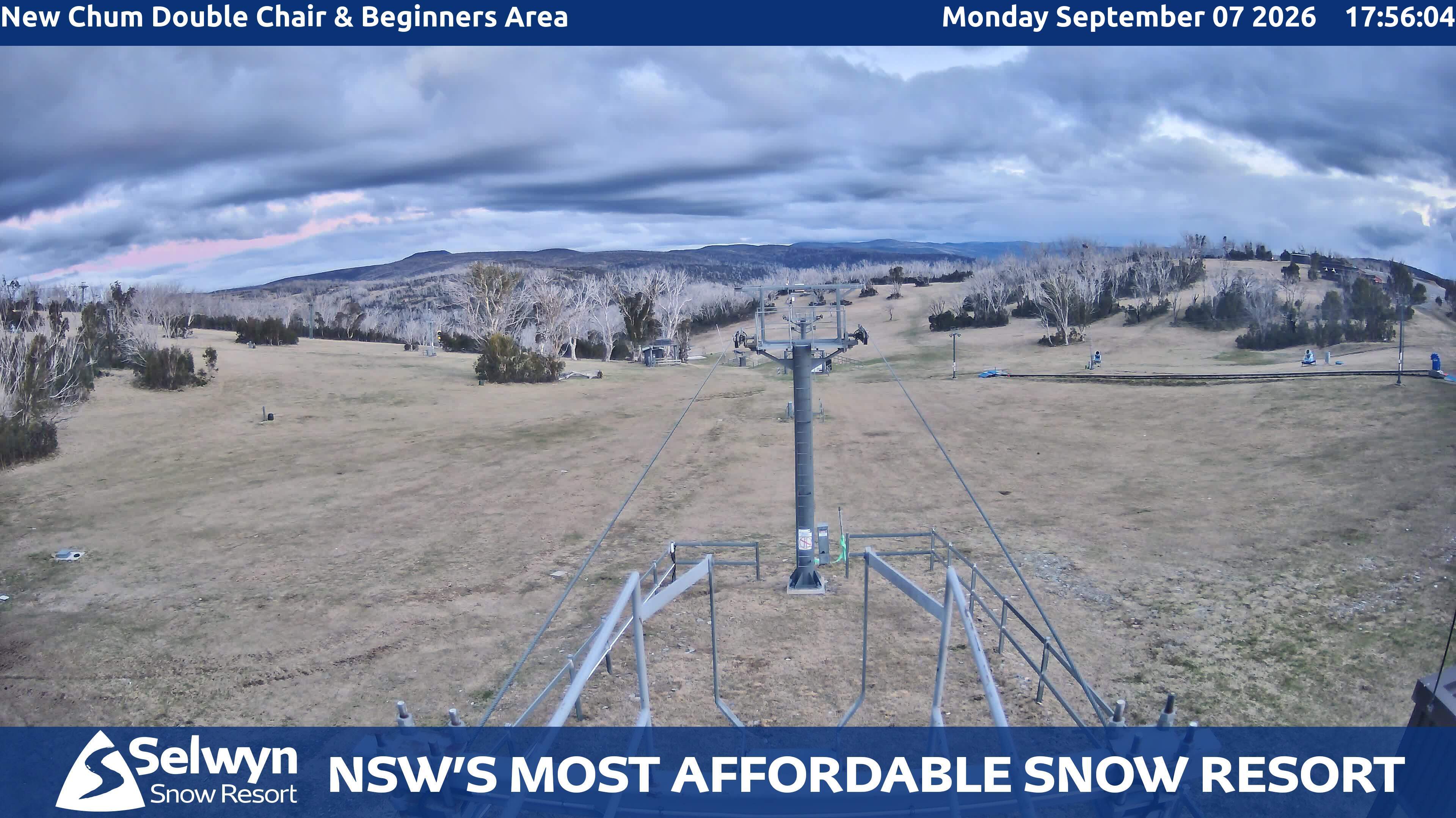 Selwyn Snow Resort New Chum Double Chair and Beginners Area snow cam captured at 7 September 2026 at 5:58 pm AEST