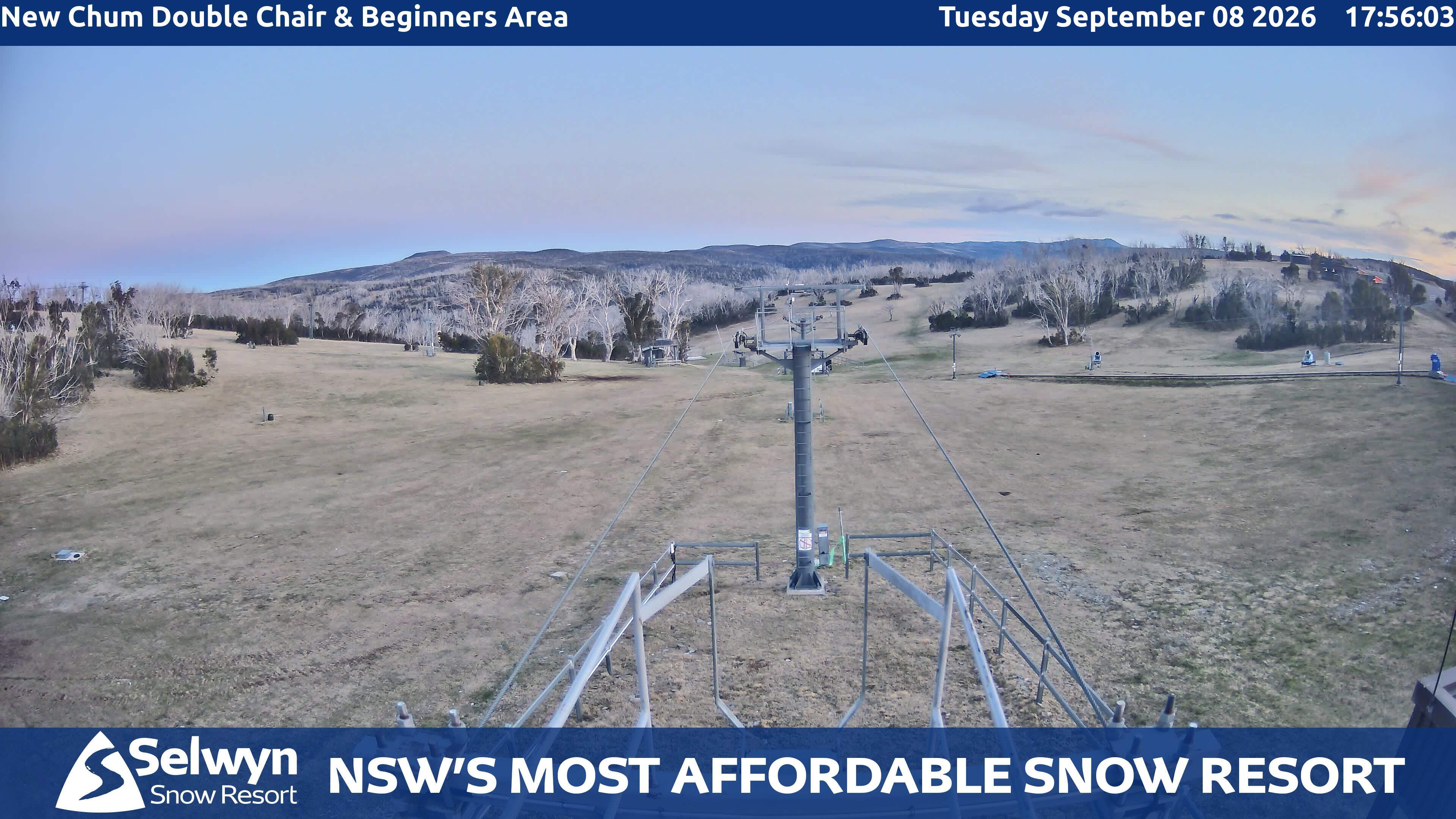 Selwyn Snow Resort New Chum Double Chair and Beginners Area snow cam captured at 8 September 2026 at 6:02 pm AEST