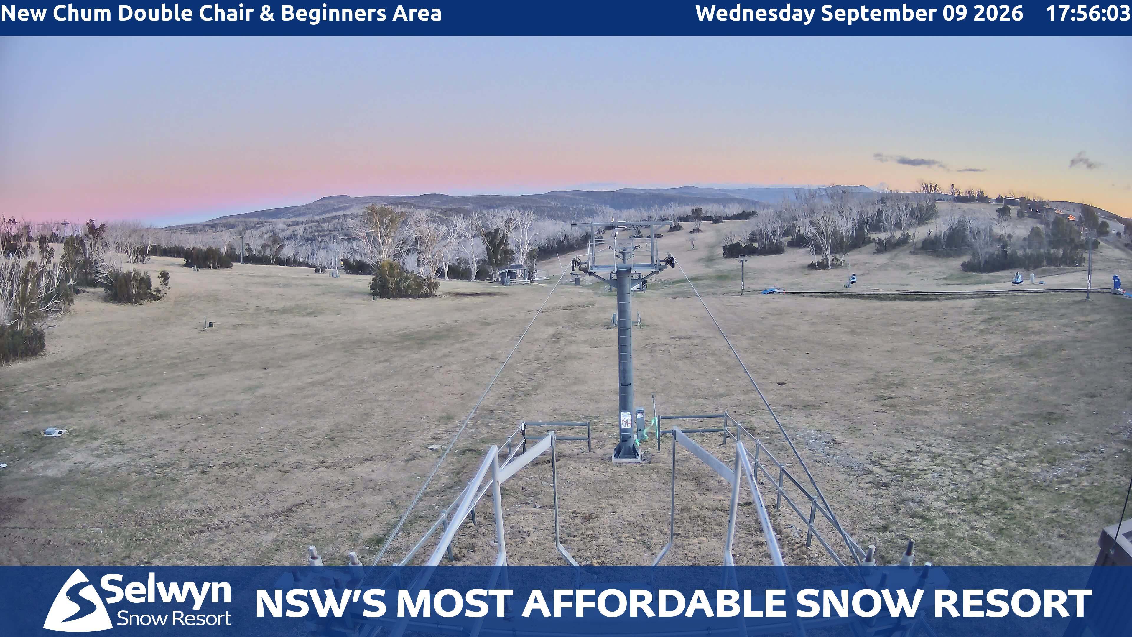 Selwyn Snow Resort New Chum Double Chair and Beginners Area snow cam captured at 9 September 2026 at 6:03 pm AEST