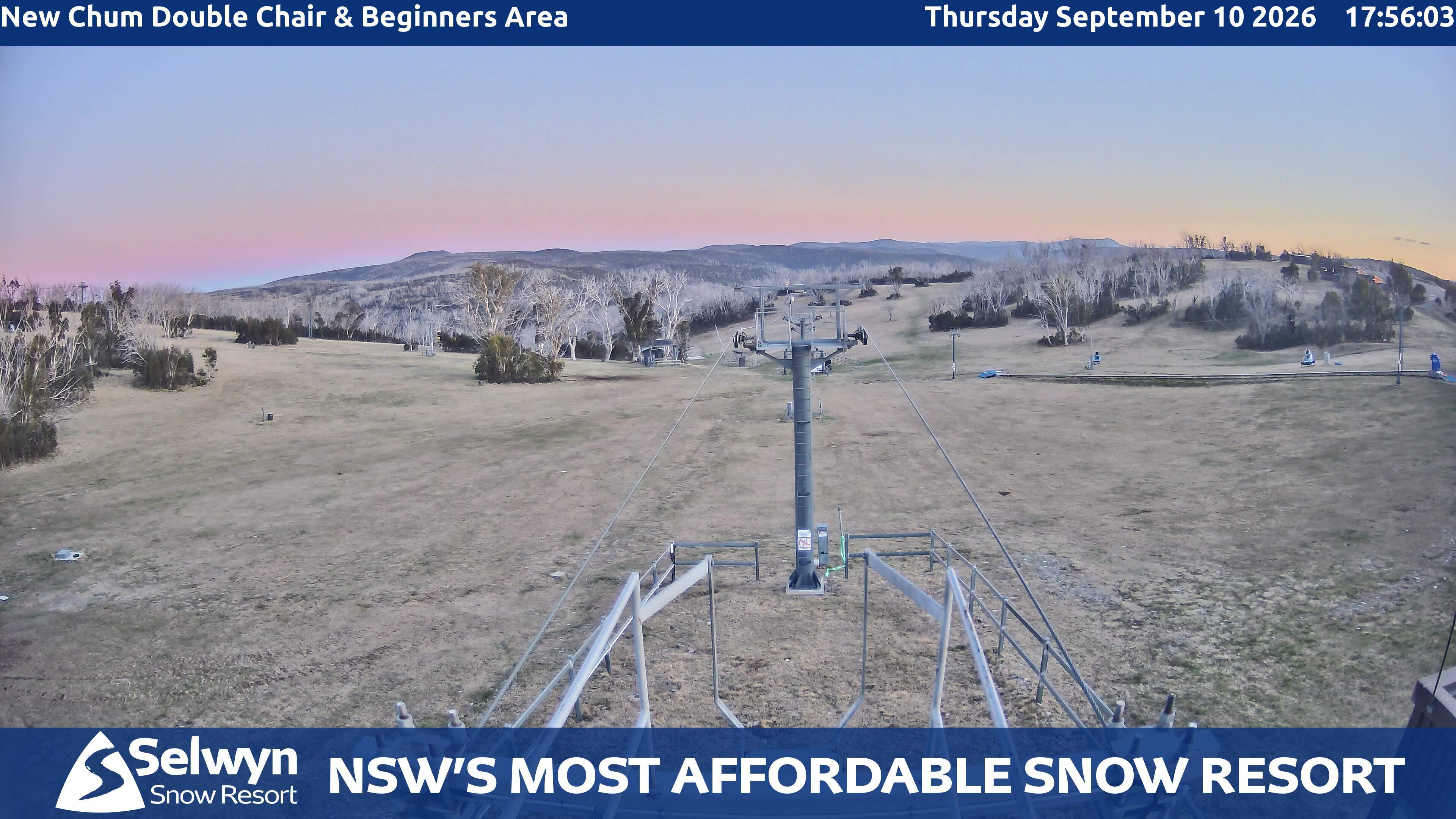 Selwyn Snow Resort New Chum Double Chair and Beginners Area snow cam captured at 10 September 2026 at 6:06 pm AEST