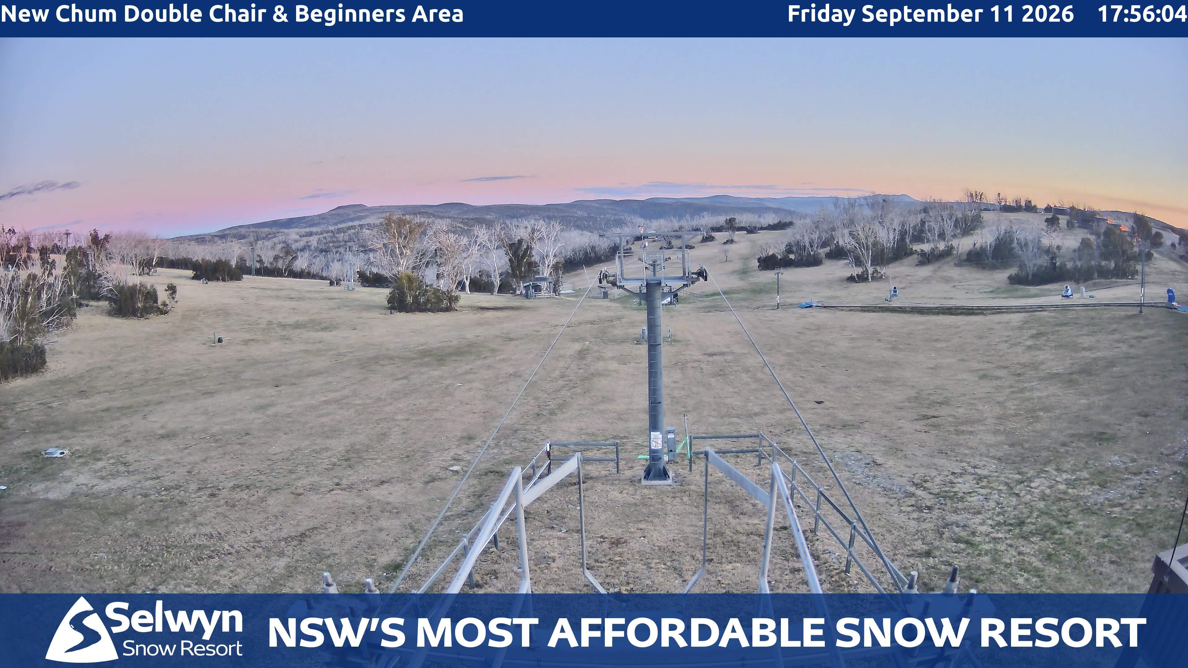 Selwyn Snow Resort New Chum Double Chair and Beginners Area snow cam captured at 11 September 2026 at 5:59 pm AEST