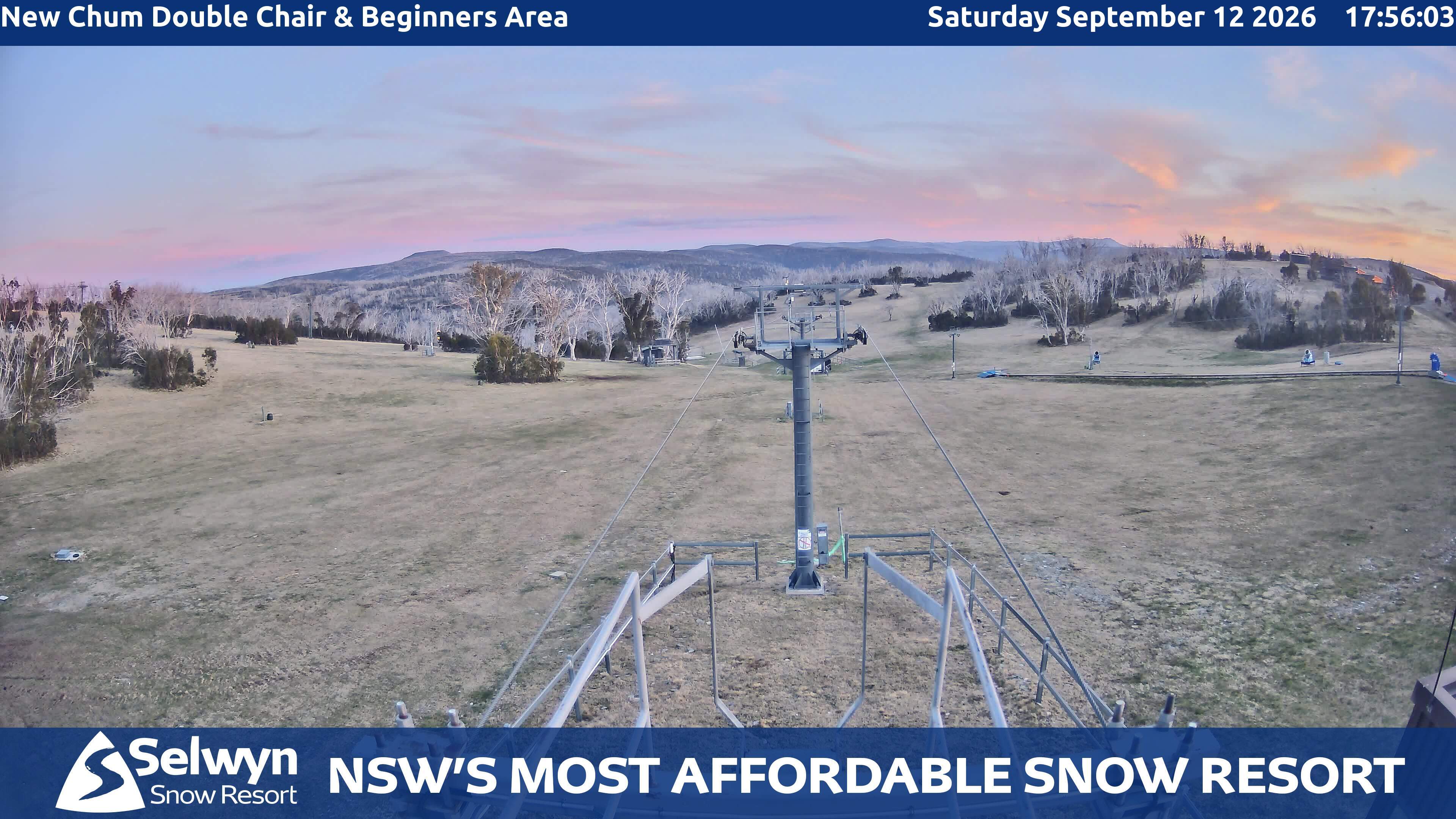 Selwyn Snow Resort New Chum Double Chair and Beginners Area snow cam captured at 12 September 2026 at 6:00 pm AEST