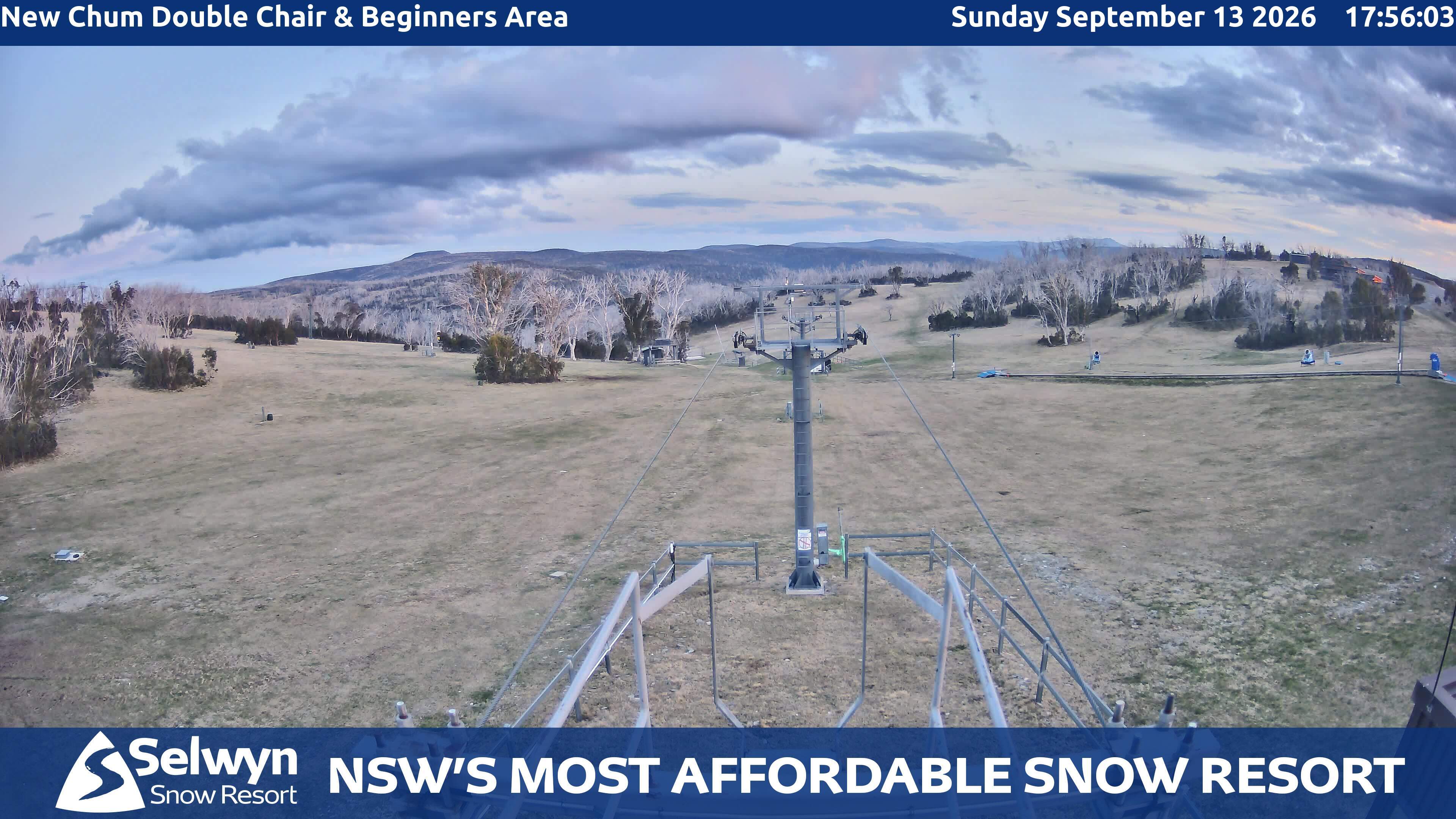 Selwyn Snow Resort New Chum Double Chair and Beginners Area snow cam captured at 13 September 2026 at 5:57 pm AEST