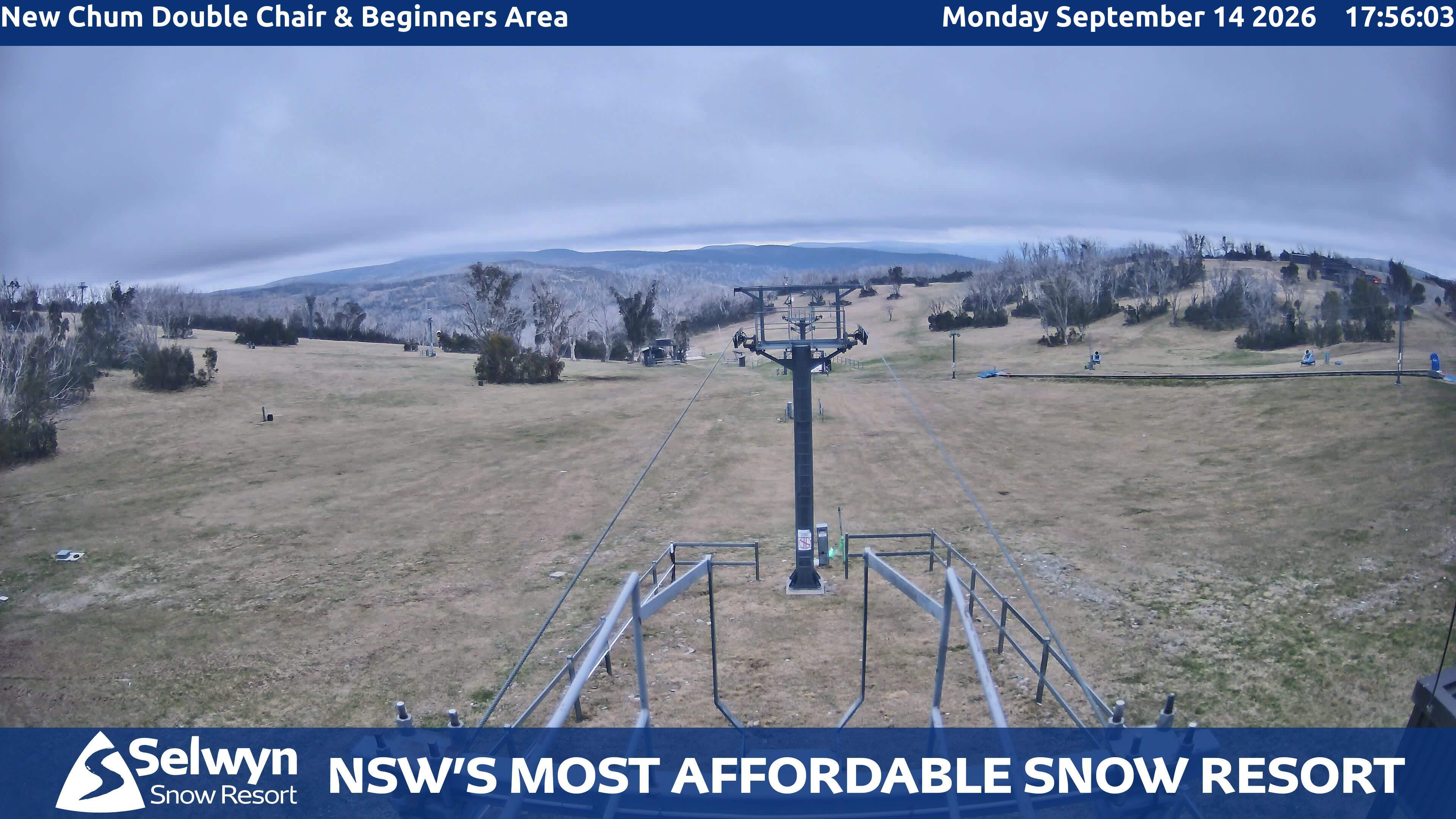 Selwyn Snow Resort New Chum Double Chair and Beginners Area snow cam captured at 14 September 2026 at 6:08 pm AEST