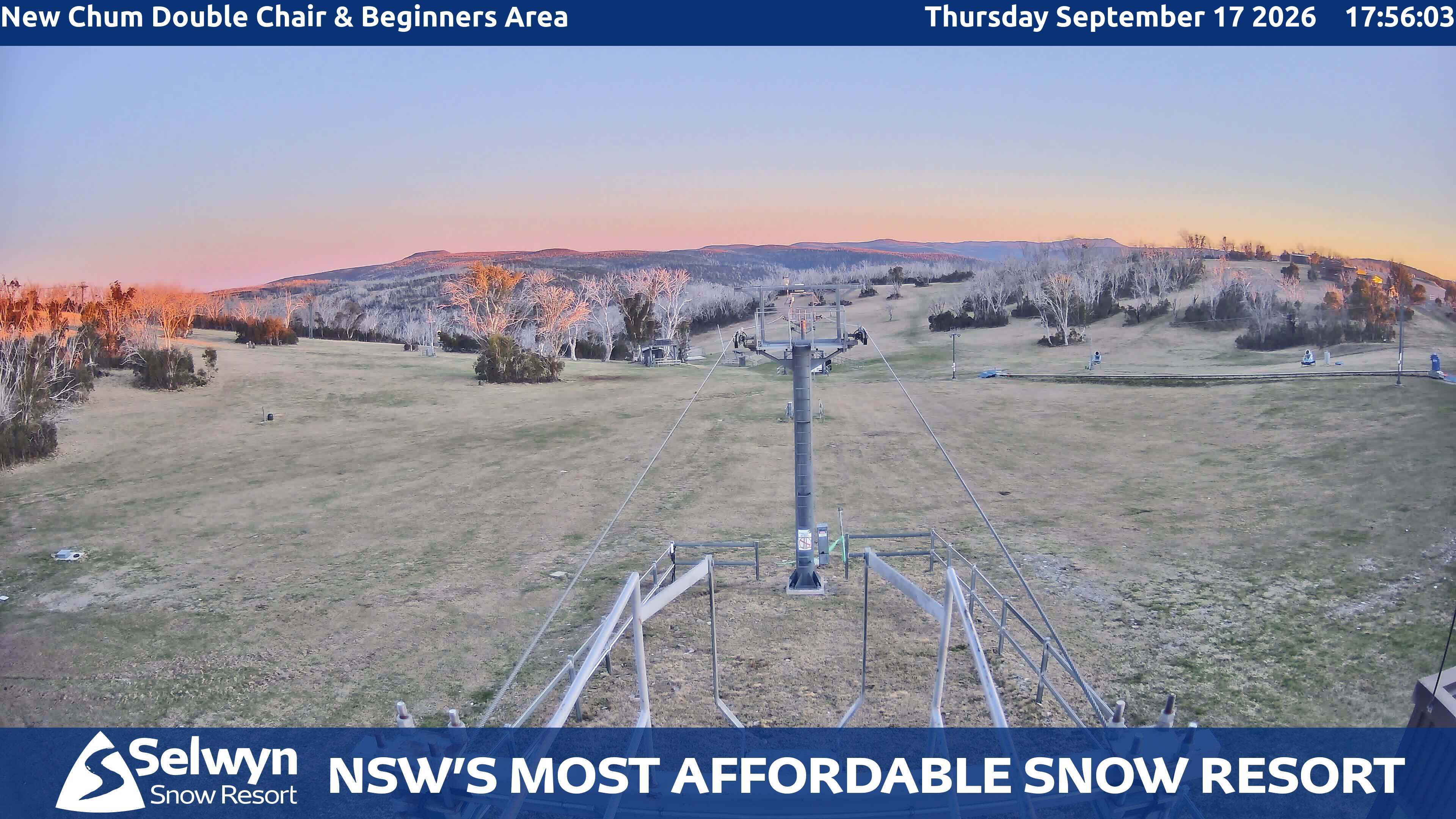 Selwyn Snow Resort New Chum Double Chair and Beginners Area snow cam captured at 17 September 2026 at 6:02 pm AEST