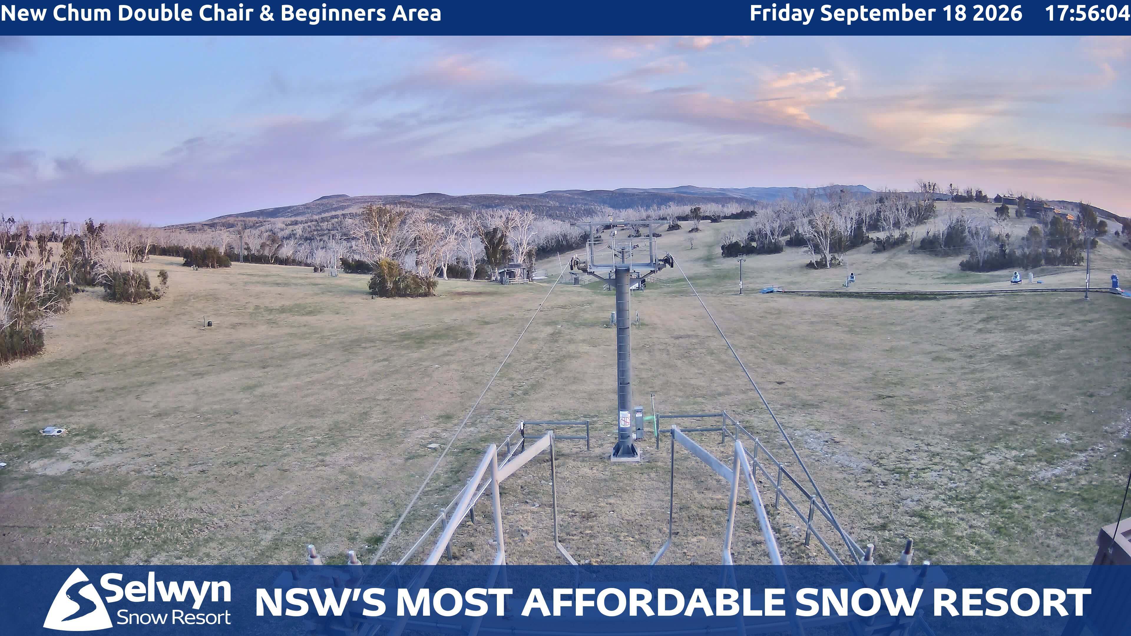 Selwyn Snow Resort New Chum Double Chair and Beginners Area snow cam captured at 18 September 2026 at 5:56 pm AEST